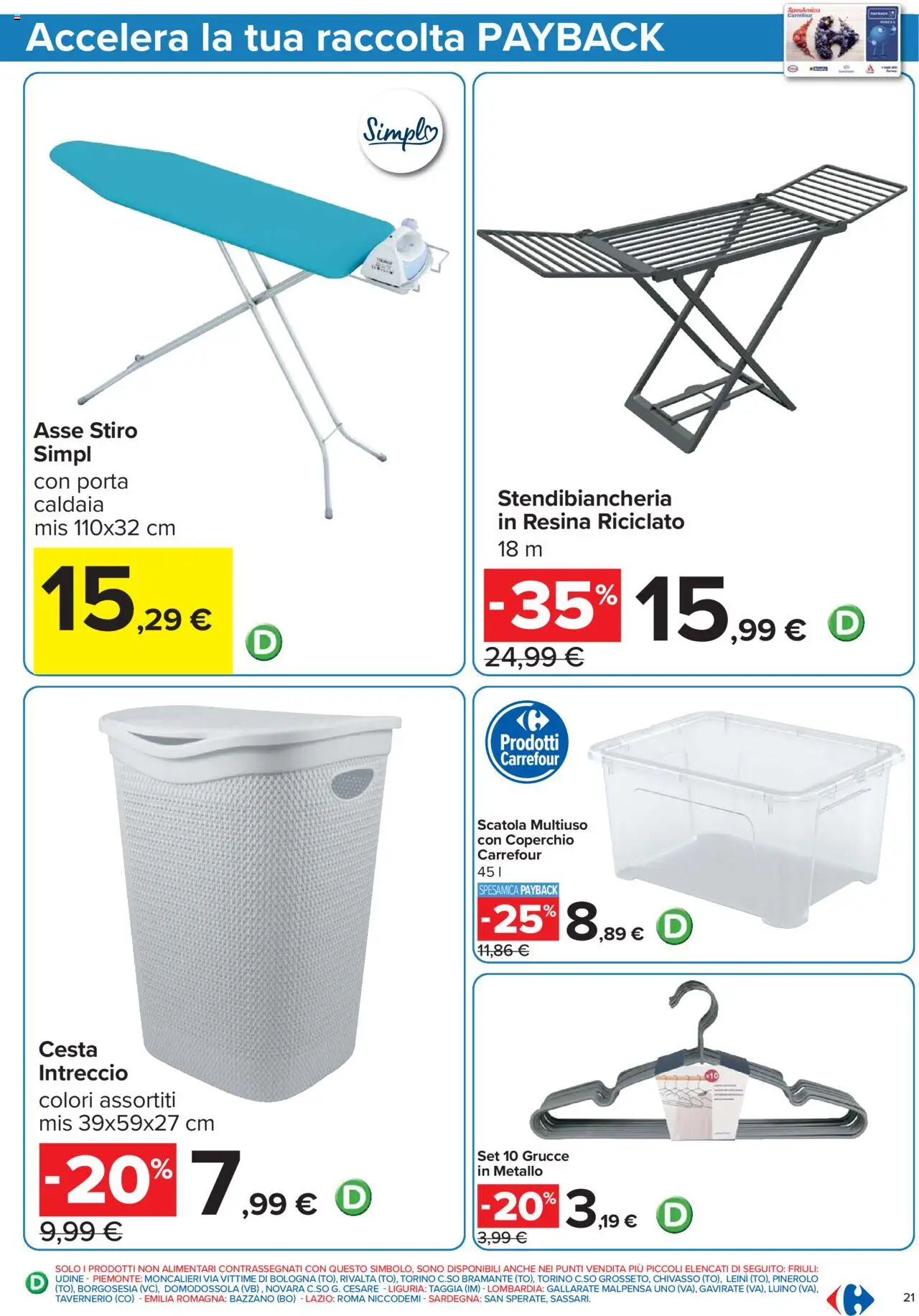 Volantino Carrefour del 07.08.2025 | Pagina: 21 | Prodotti: Caldaia, Stendibiancheria, Scatola, Grucce