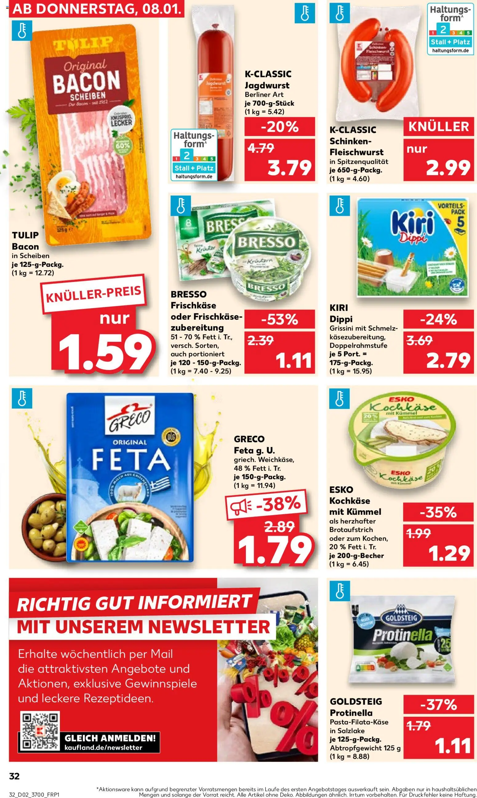 Kaufland prospekt Rostock	 – gültig ab 08.01.2026 | Seite: 32 | Produkte: Berliner, Feta, Bresso, Frischkase
