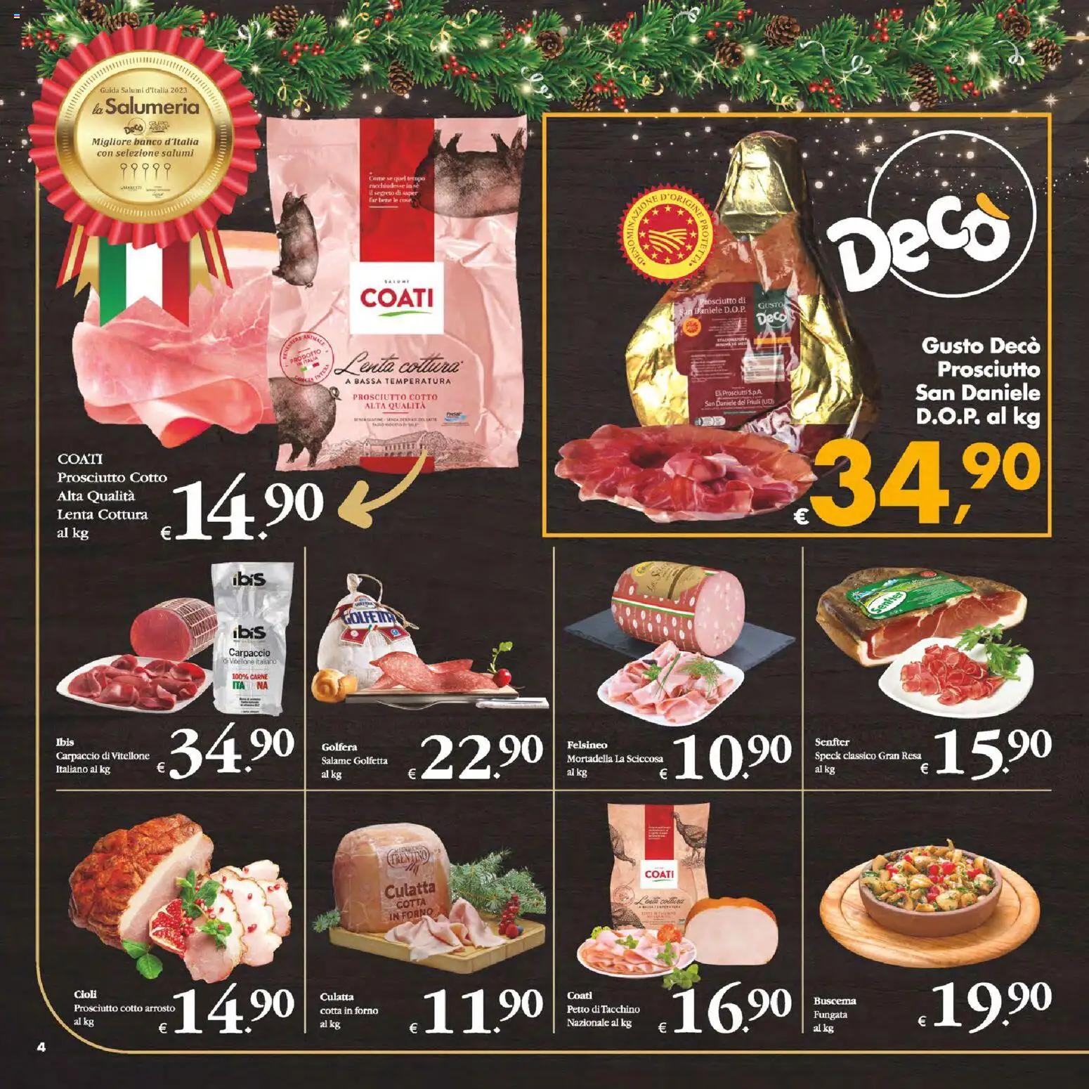 Volantino Decò del 05.12.2025 | Pagina: 4 | Prodotti: Tacchino, Prosciutto, Mortadella, Forno