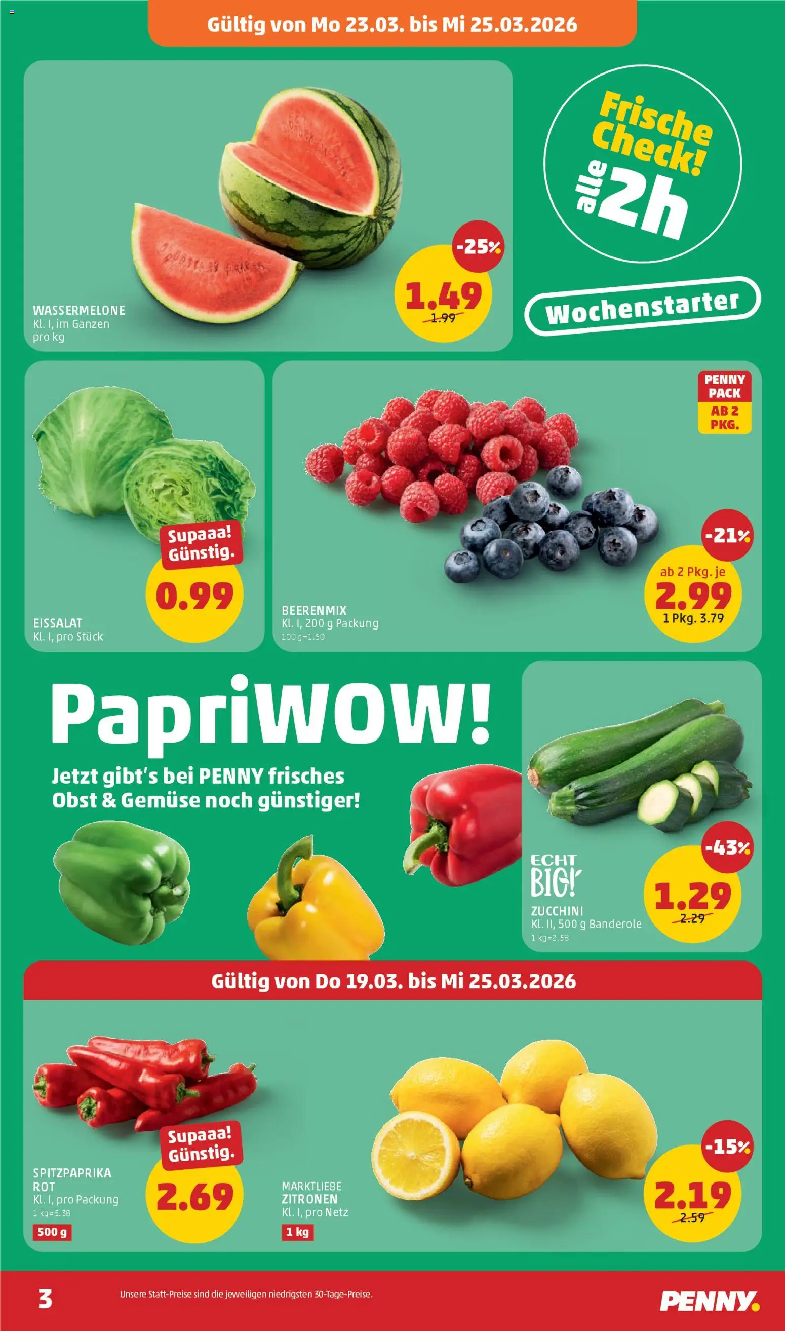 Penny Markt - Flugblatt gültig ab 19.03.2026 | Seite: 3 | Produkte: Gemüse, Obst, Wassermelone
