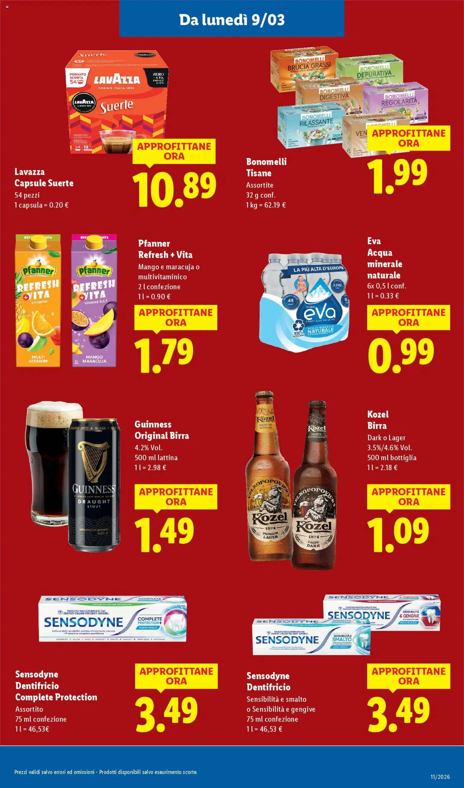 Volantino Lidl del 09.03.2026 | Pagina: 9 | Prodotti: Dentifricio, Acqua, Menta, Lavazza