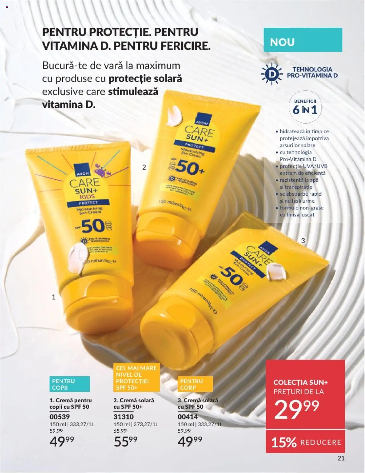 Catalog Avon - 06 2025 – valabil de la 01.06.2025 | Pagină: 21 | Produse: Cremă, Protecție solară, Apă