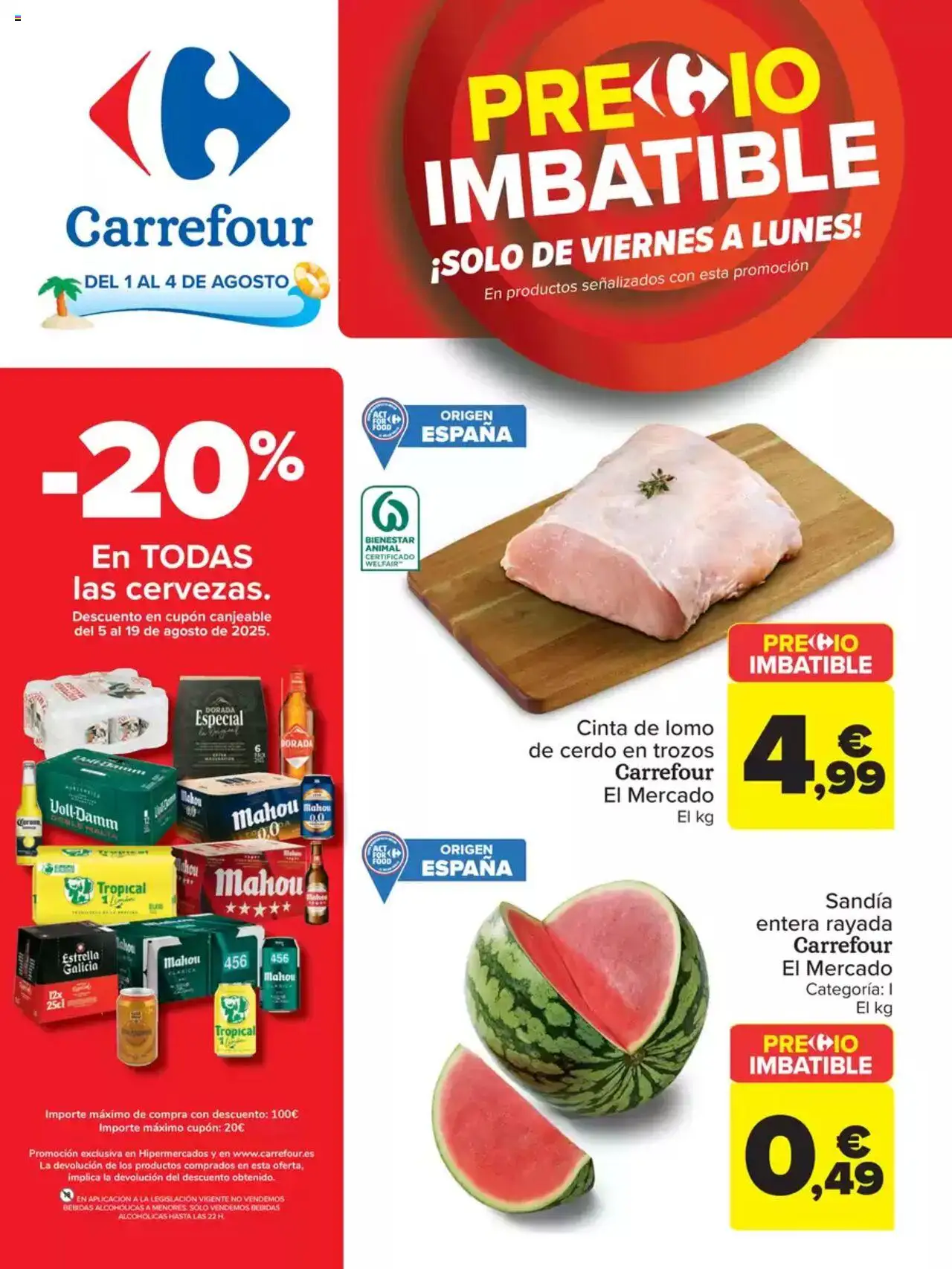 Carrefour folleto │ válido desde el 01.08.2025 | Página: 1 | Productos: Cerdo, Manta, Sandía