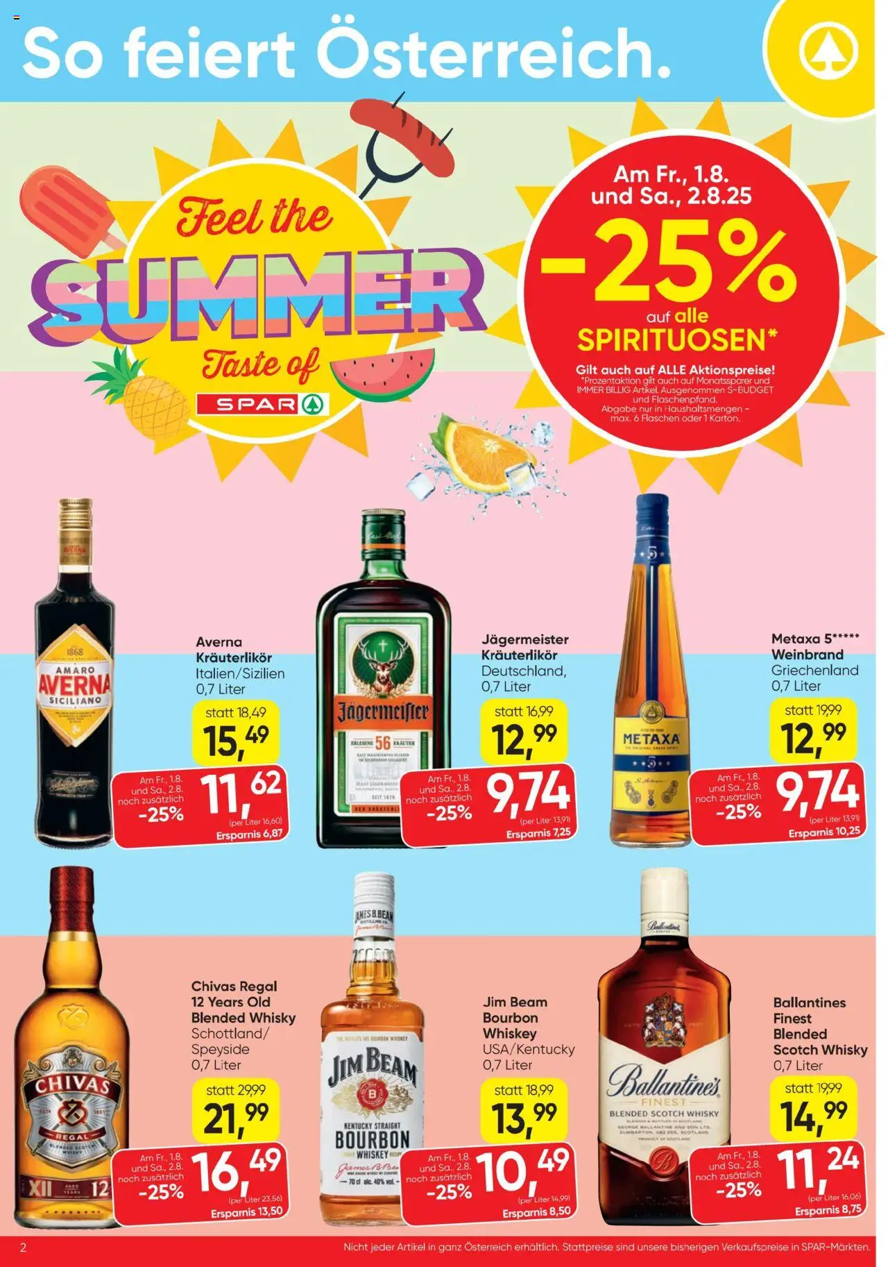 Spar Flugblatt gültig ab 31.07.2025 | Seite: 2 | Produkte: Whiskey, Regal, Bourbon