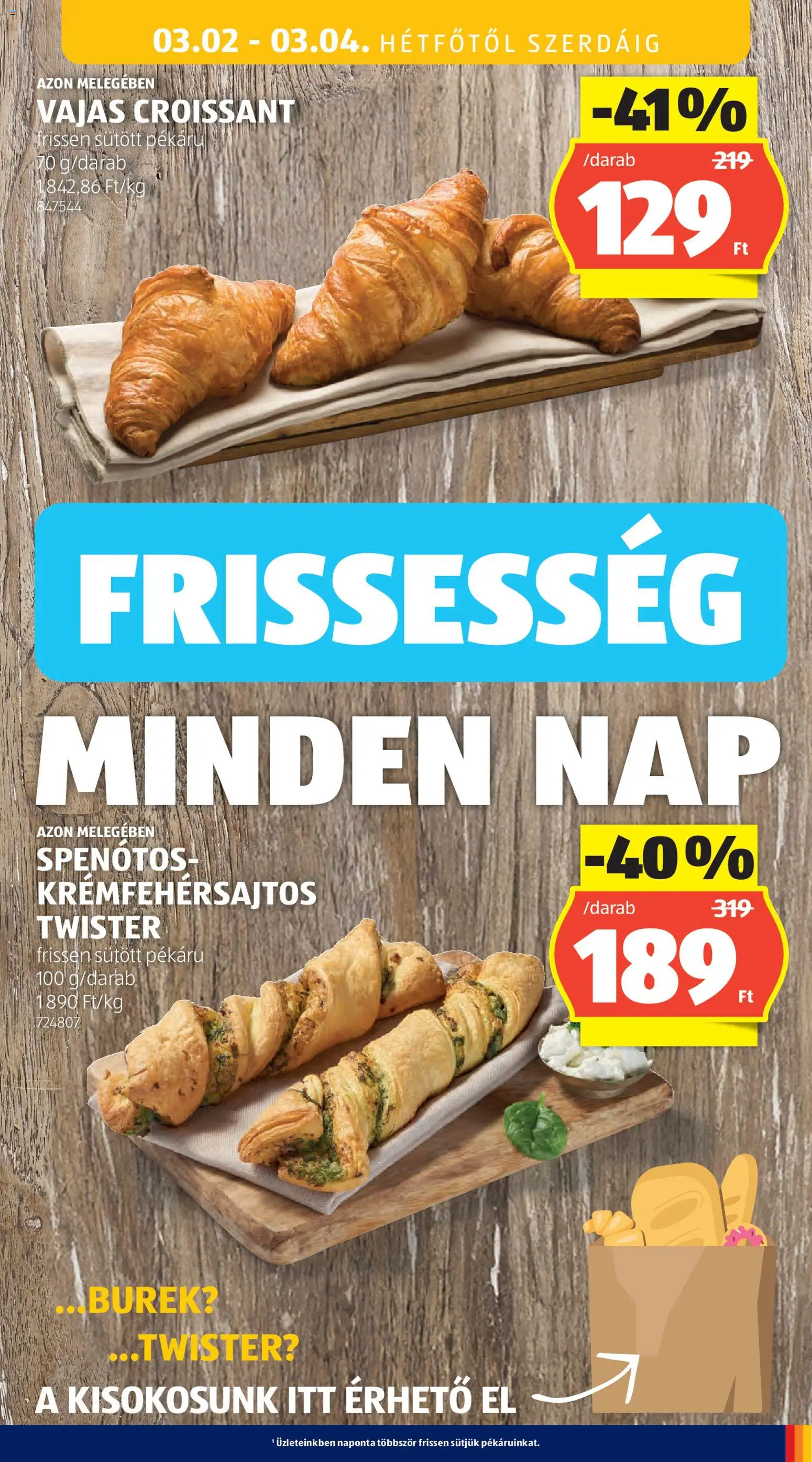 Aldi akciós ujság - amely érvényes a következő dátumtól: 26.02.2026 | Oldal: 33 | Termékek: Burek, Croissant