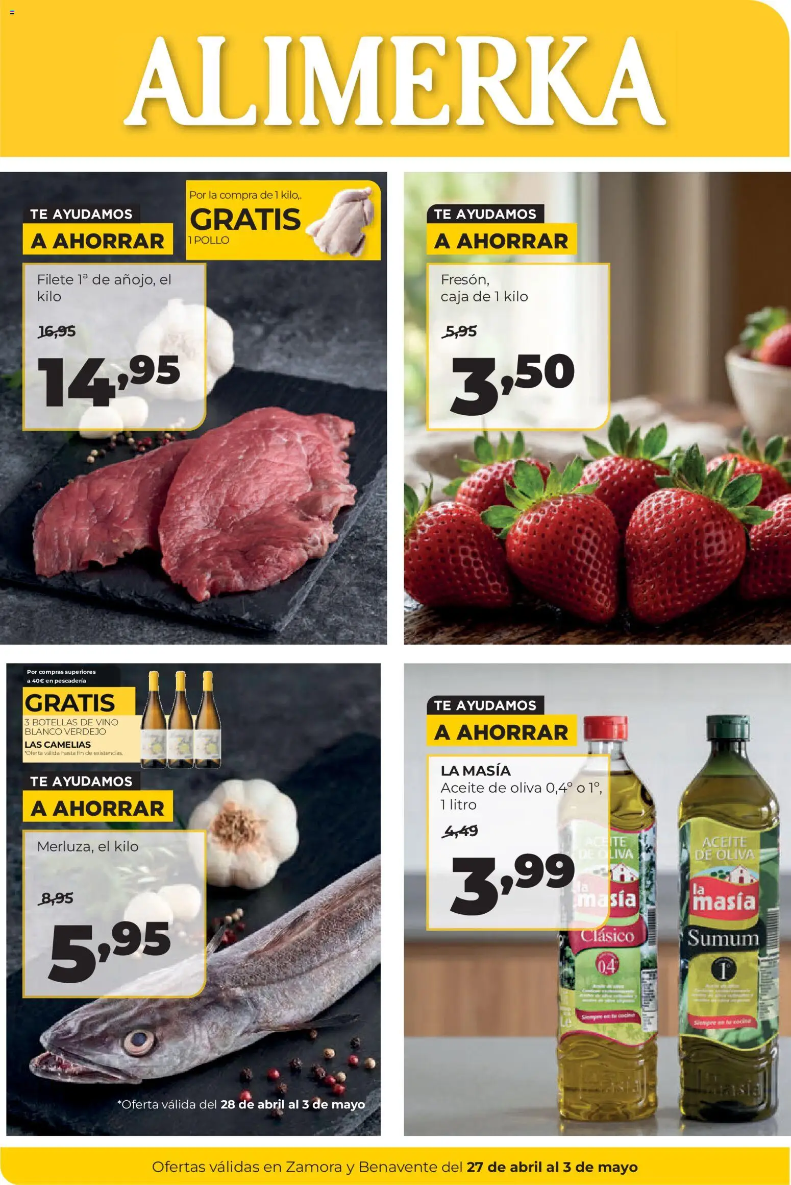 Alimerka folleto Zamora │ válido desde el 27.04.2026 | Página: 1 | Productos: Aceite, Té, Aceite de oliva, Filete