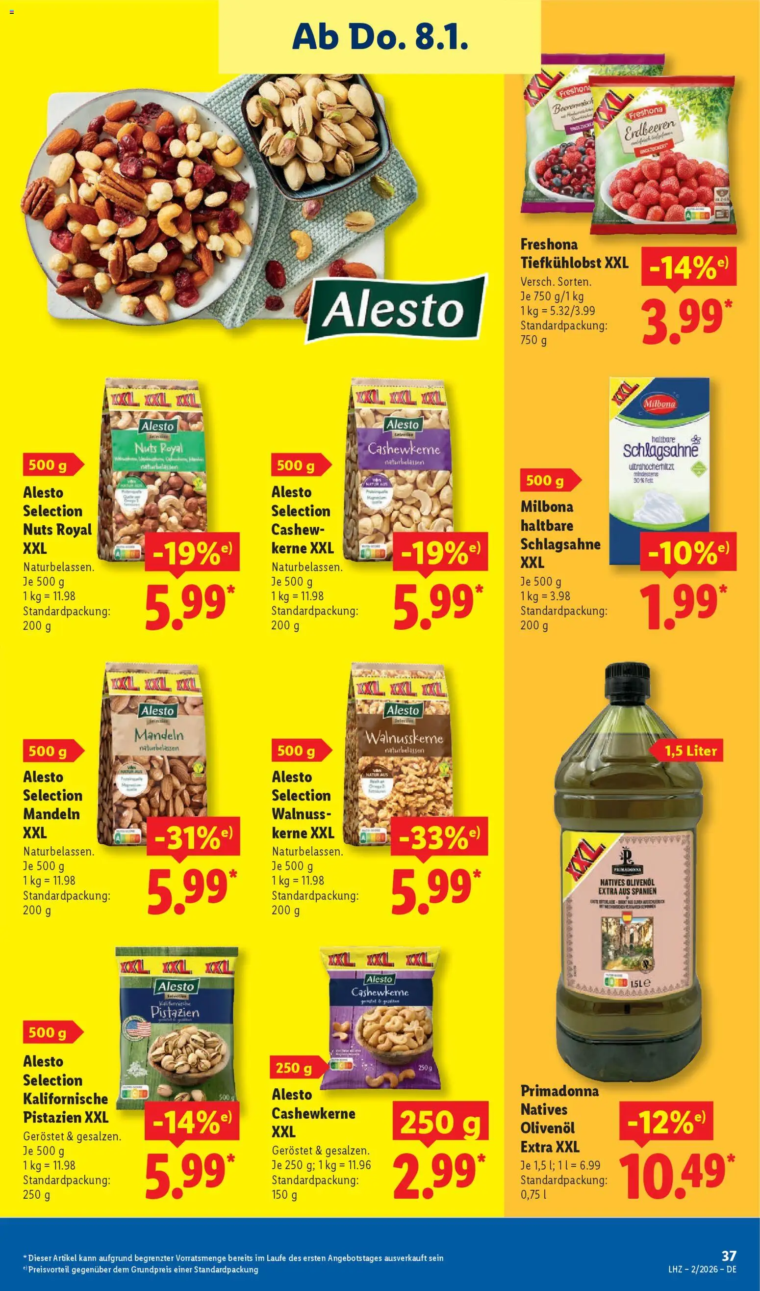 Lidl Prospekt Aarbergen – gültig ab 05.01.2026 | Seite: 51 | Produkte: Schlagsahne, Olivenol, Mandeln, Erdbeeren