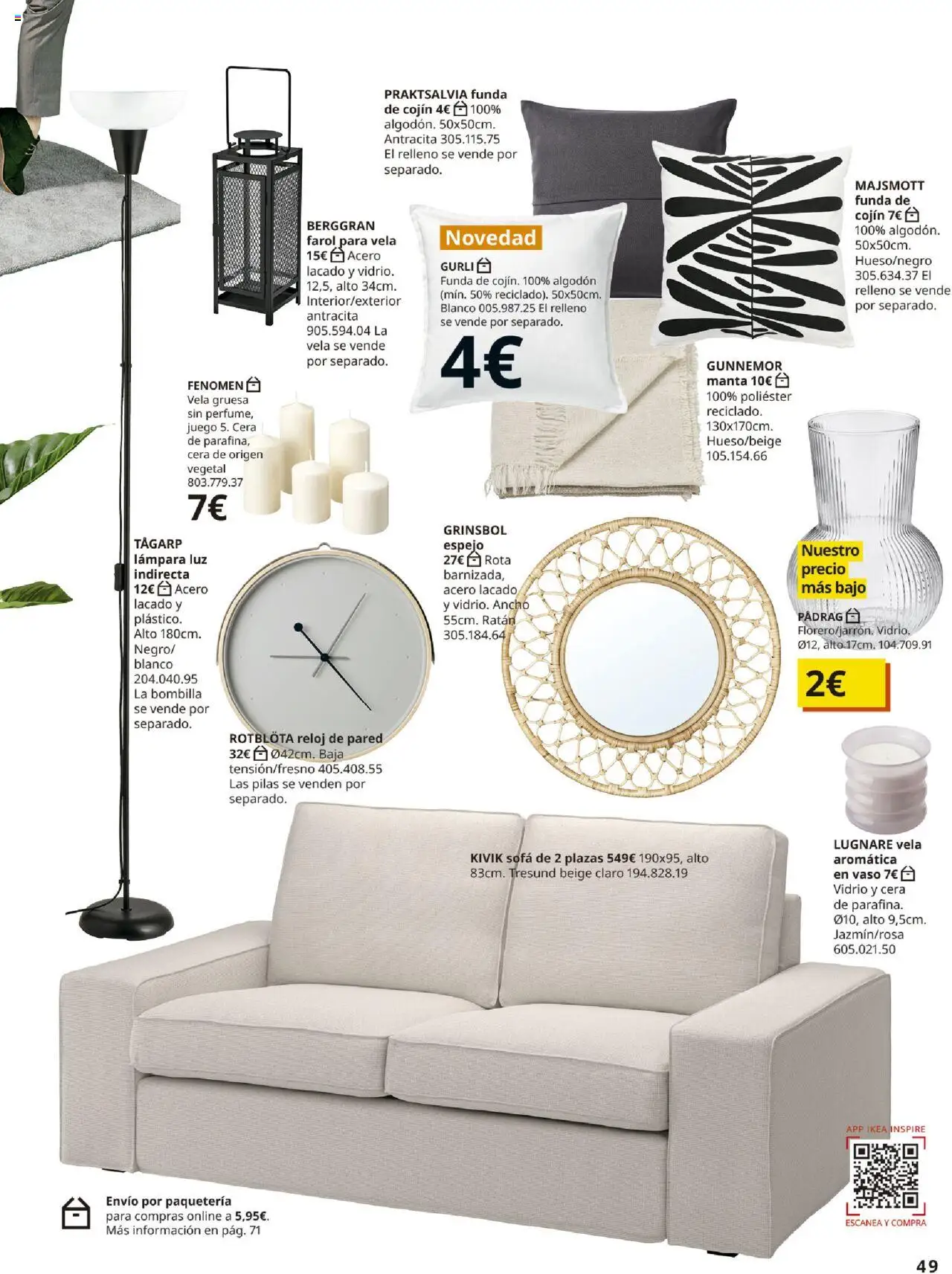 Catálogo IKEA Accesorios y decoración │ válido desde el 04.02.2025 | Página: 49 | Productos: Farol, Bombilla, Funda de cojín, Espejo