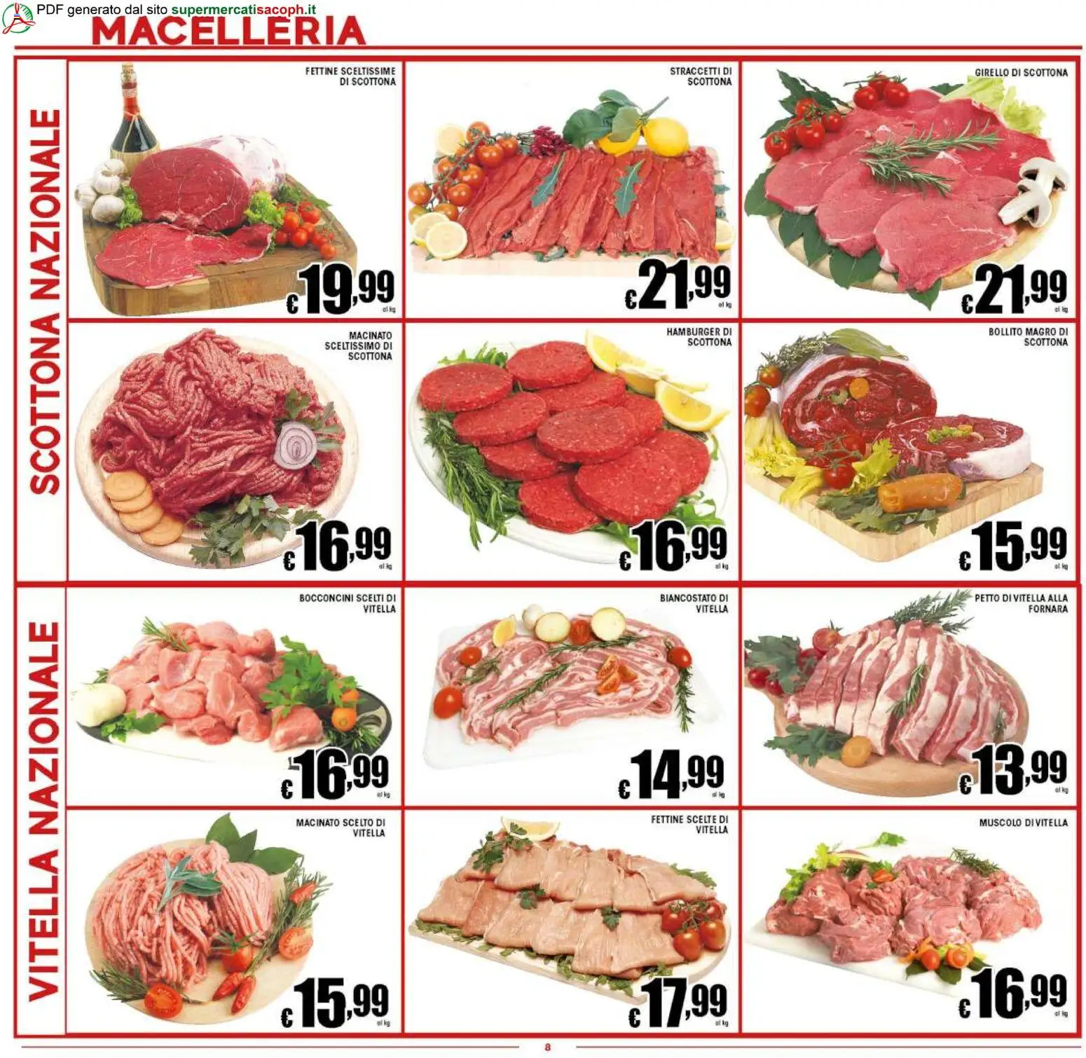 Volantino Sacoph del 06.03.2026 | Pagina: 8 | Prodotti: Girello, Hamburger, Macinato