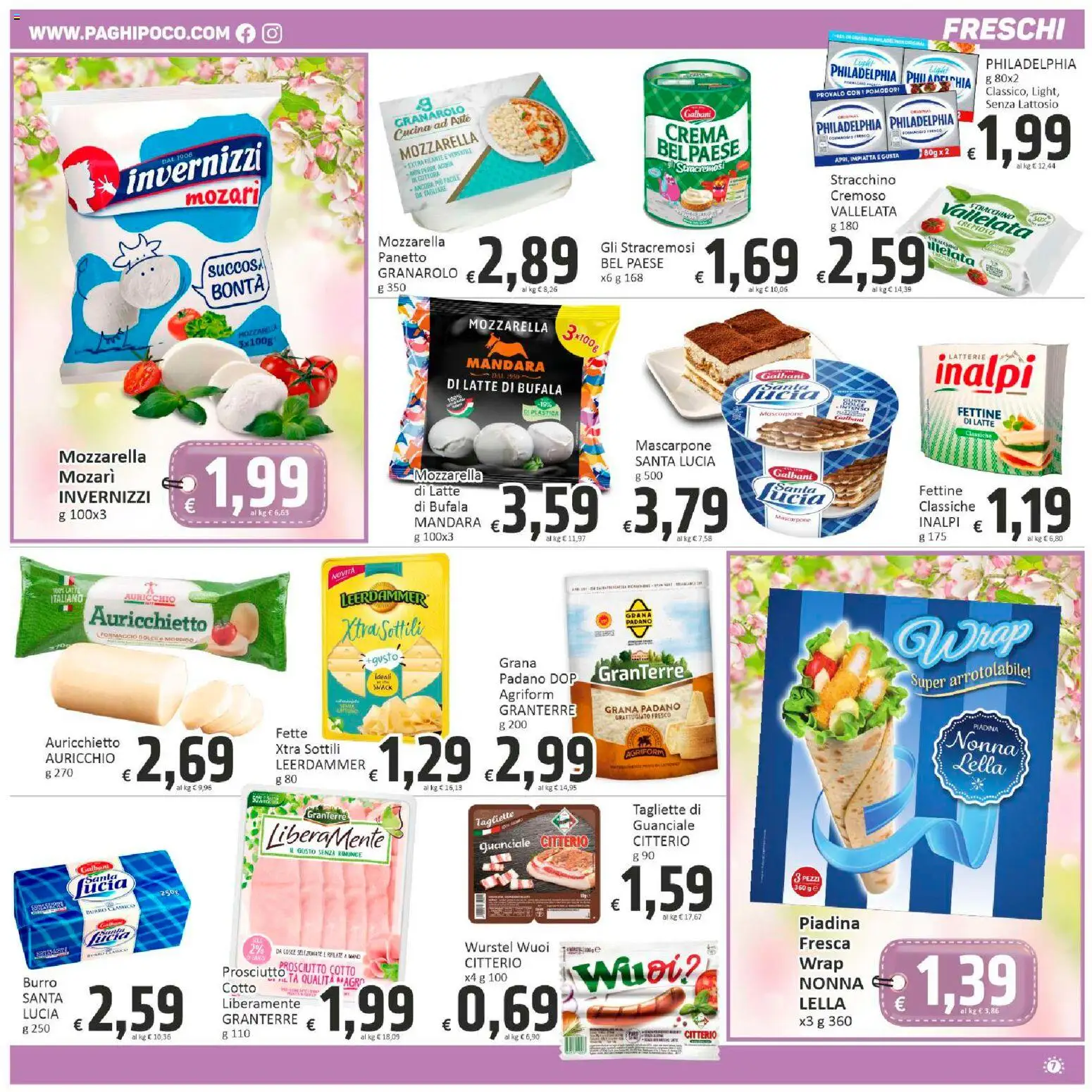 Volantino Paghi Poco del 12.03.2026 | Pagina: 7 | Prodotti: Mozzarella, Latte, Wurstel, Mascarpone