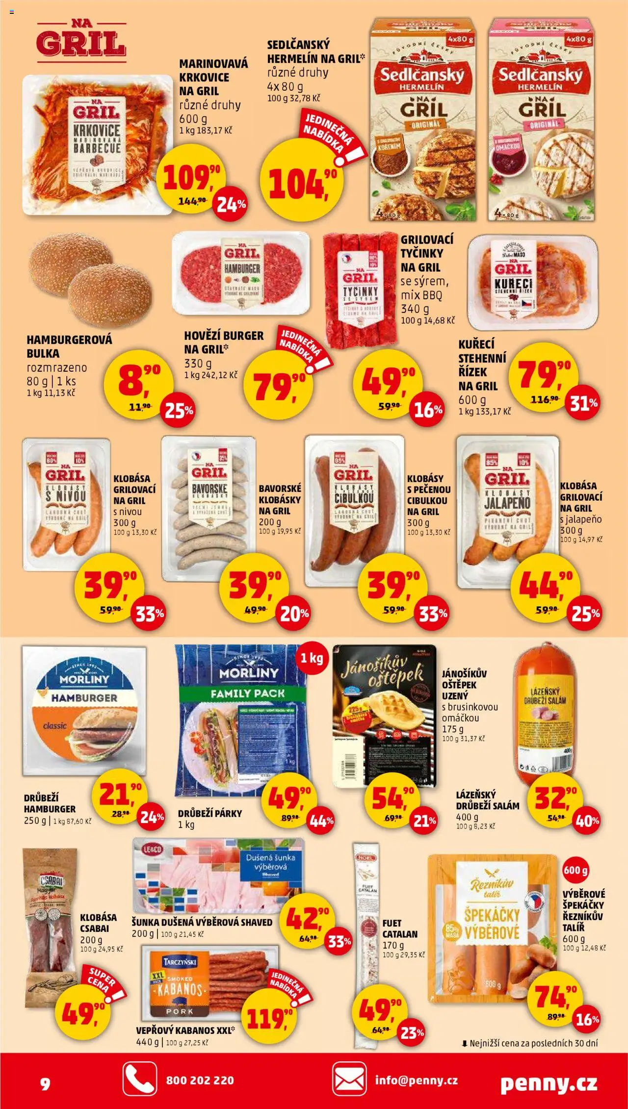Penny Market leták - Čtvrtečník od 12.06.2025 | Strana: 9 | Produkty: Sedlčanský Hermelín, Klobása, Hovězí burger, Fuet