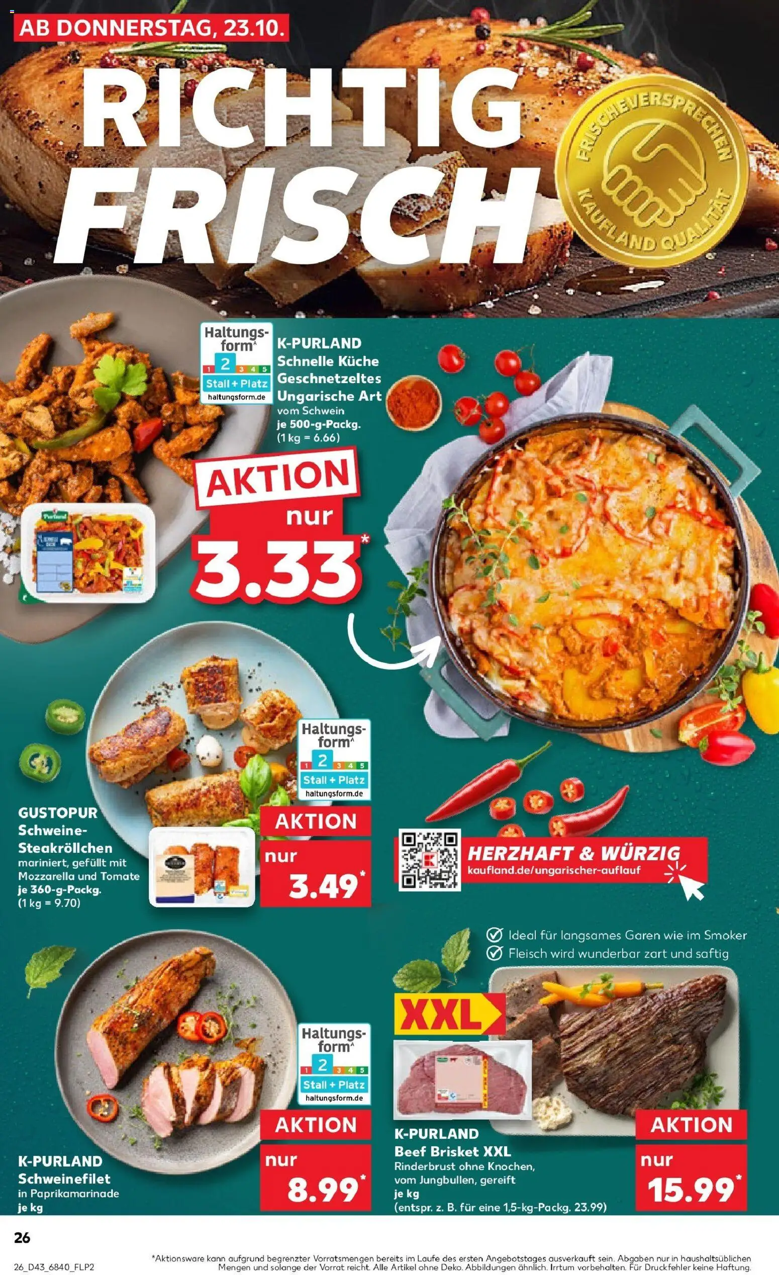 Kaufland prospekt Alfeld (Leine)	 – gültig ab 26.10.2025 | Seite: 26 | Produkte: Mozzarella, Küche, Schweinefilet, Fleisch