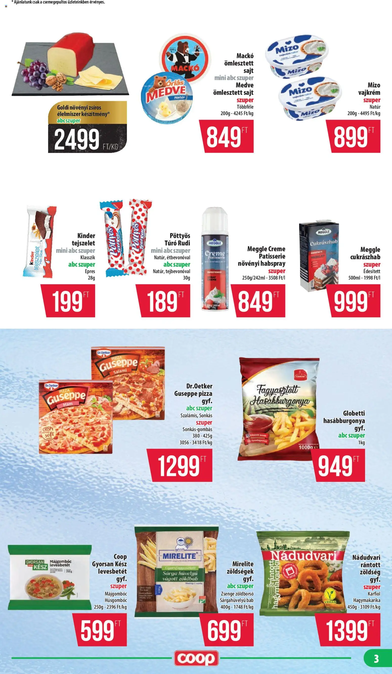 COOP akciós ujság - amely érvényes a következő dátumtól: 20.11.2025 | Oldal: 3 | Termékek: Tejszelet, Sajt, Pizza, Vajkrém