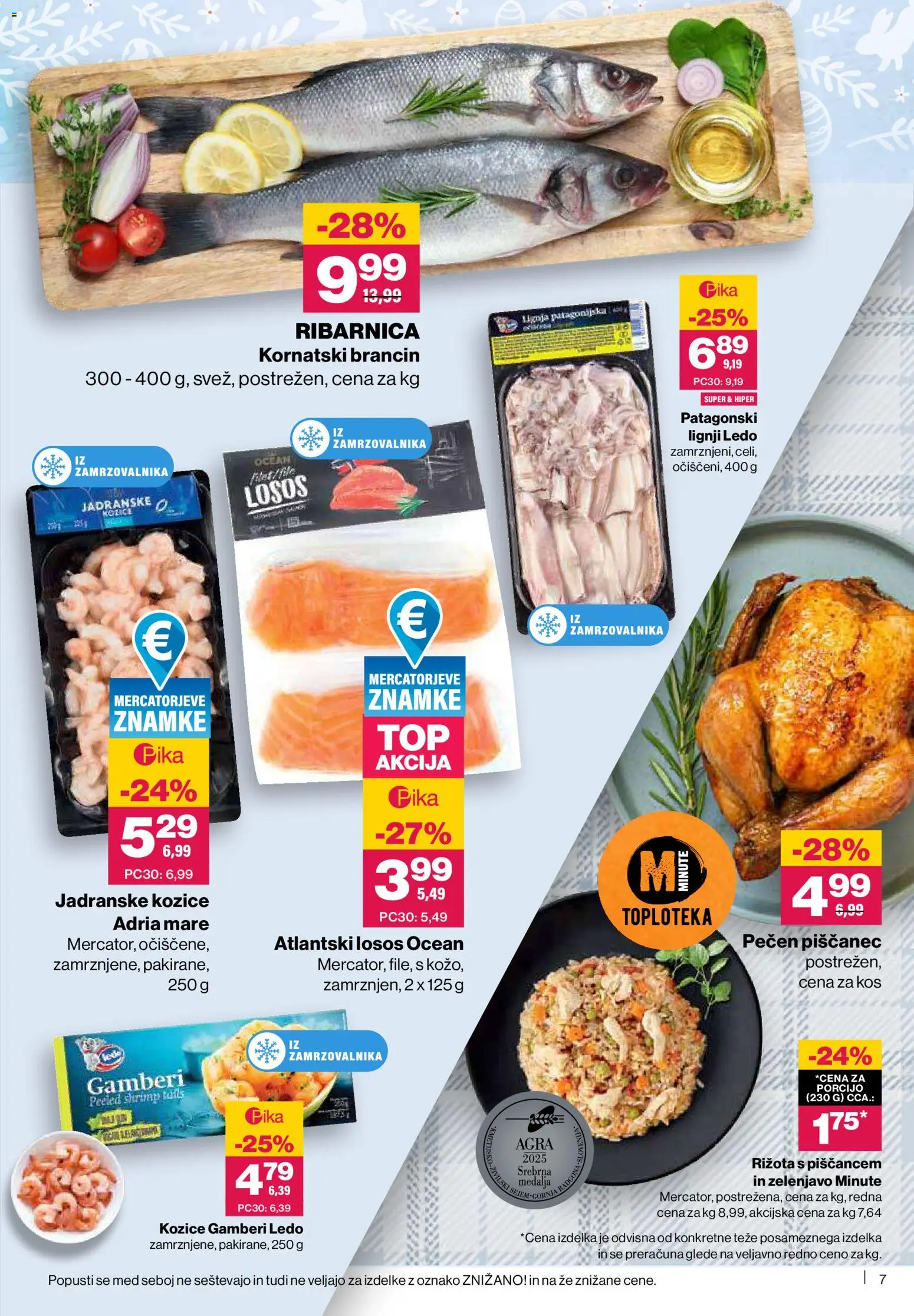 Novi Mercator katalog ponudbe – veljaven od 02.04.2026 | Stran: 7 | Izdelki: Lignji, Kozice, Losos, Kos