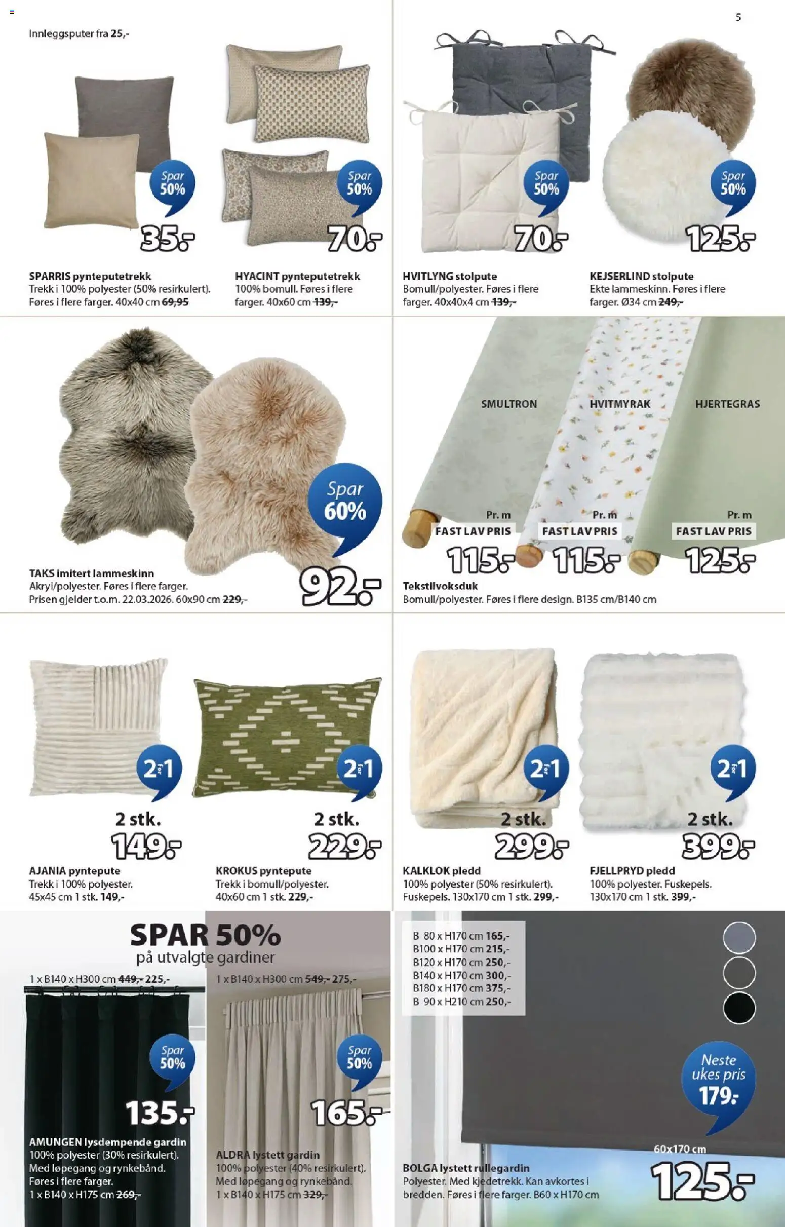 {H1} | Side: 5 | Produkter: Pledd, Gardiner, Суміш дитяча, Pyntepute