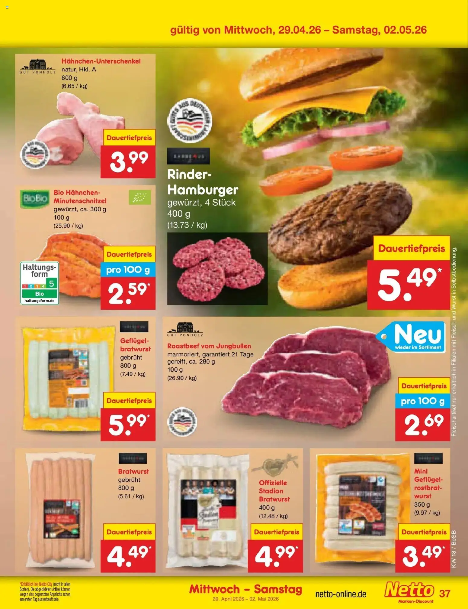 Netto Marken-Discount Prospekt Kremmen	 – gültig ab 27.04.2026 | Seite: 51 | Produkte: Hahnchen, Bratwurst, Roastbeef, Wurst