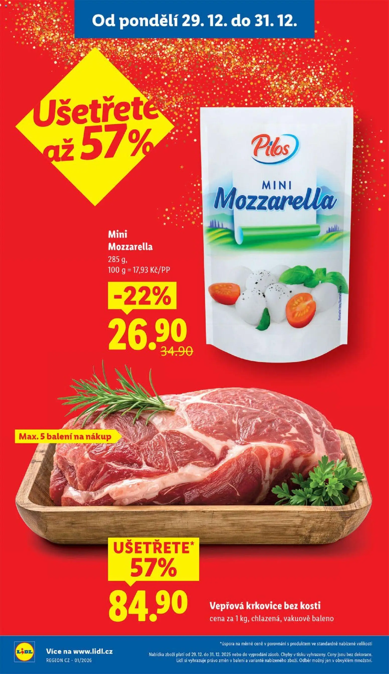 Lidl leták od 29.12.2025 | Strana: 4 | Produkty: Vepřová krkovice bez kosti, Krkovice, Mozzarella, Vepřová krkovice