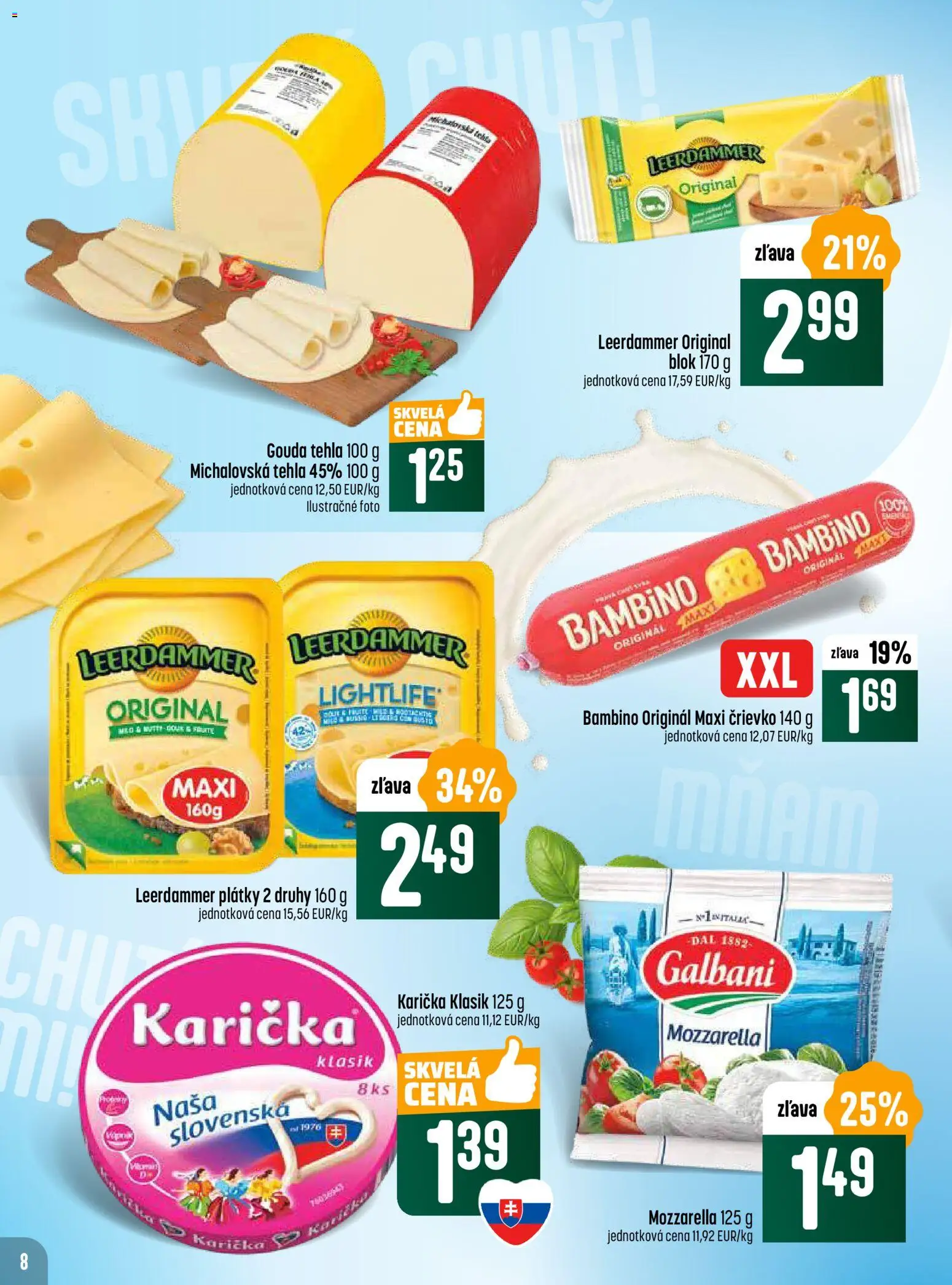 Nové COOP Jednota akcie – leták je platný od 06.11.2025 | Strana: 8 | Produkty: Gouda, Mozzarella