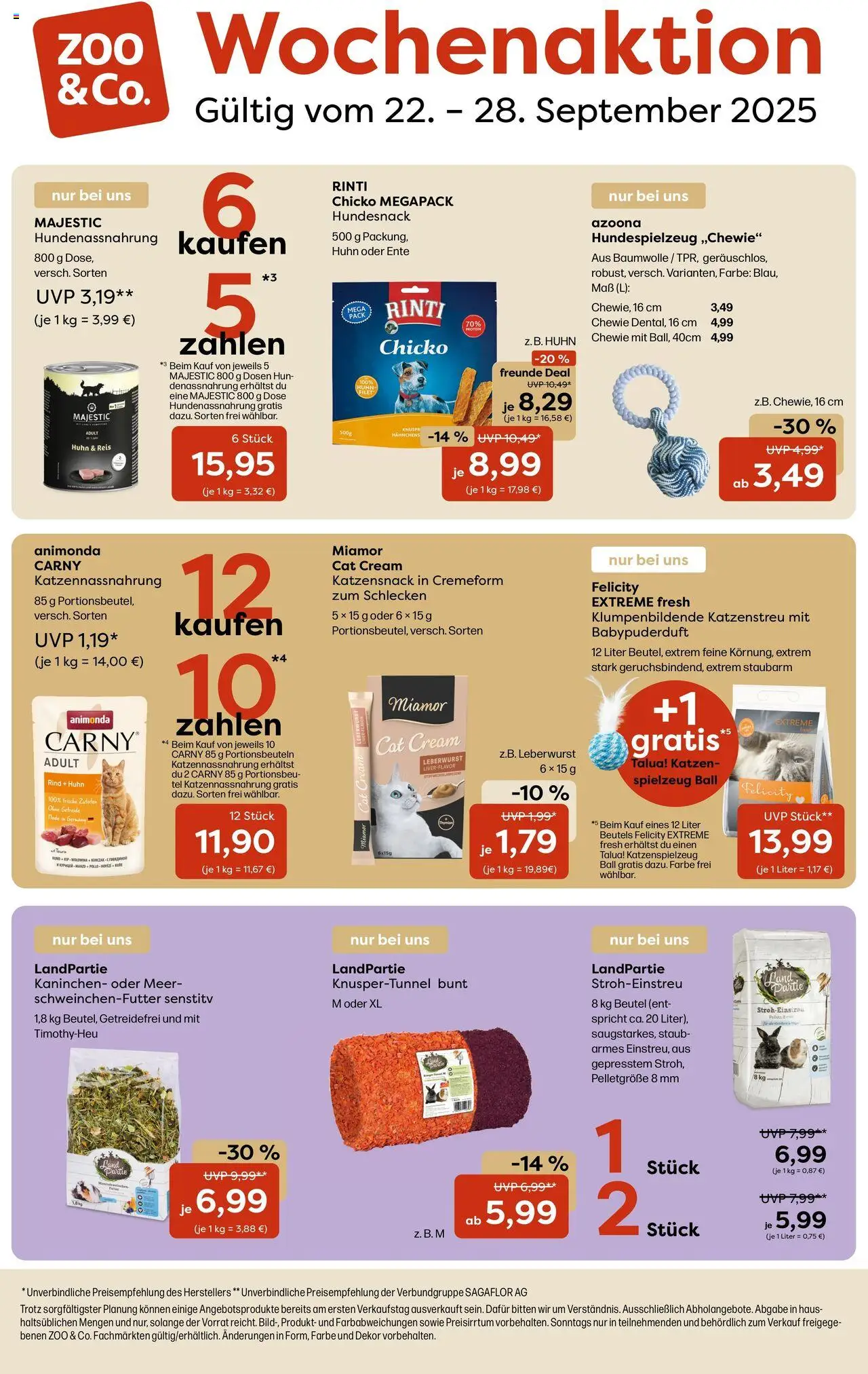 Zoo & co Prospekt 	 – gültig ab 22.09.2025 | Seite: 1 | Produkte: Kaninchen, Reis, Getreide, Ente