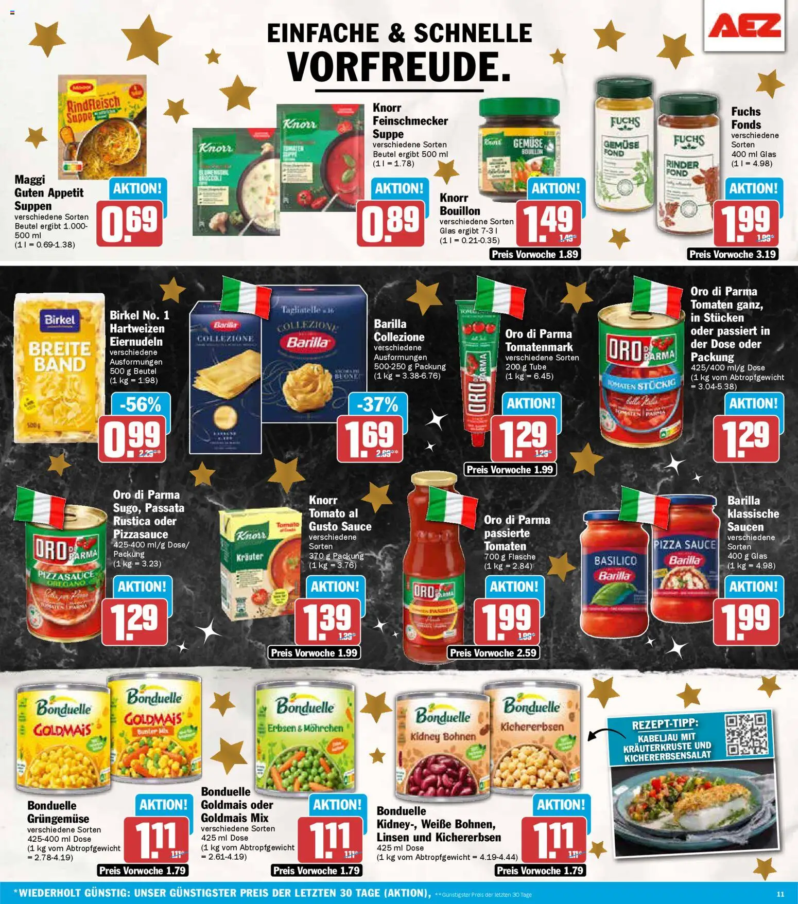 AEZ Prospekt 	 – gültig ab 22.12.2025 | Seite: 11 | Produkte: Maggi, Barilla, Pizza, Erbsen