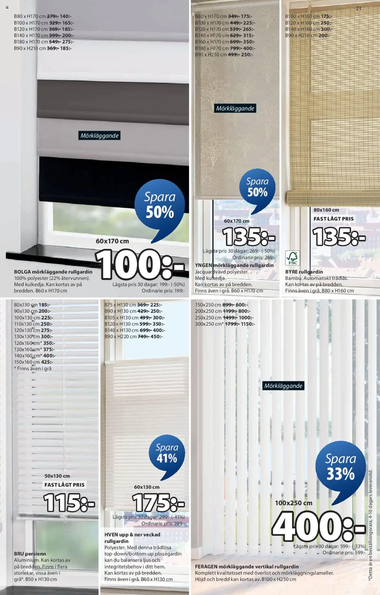 JYSK reklamblad aktuell från 04.08.2025 | Sida: 21 | Produkter: Rullgardin, Persienn, Ljus
