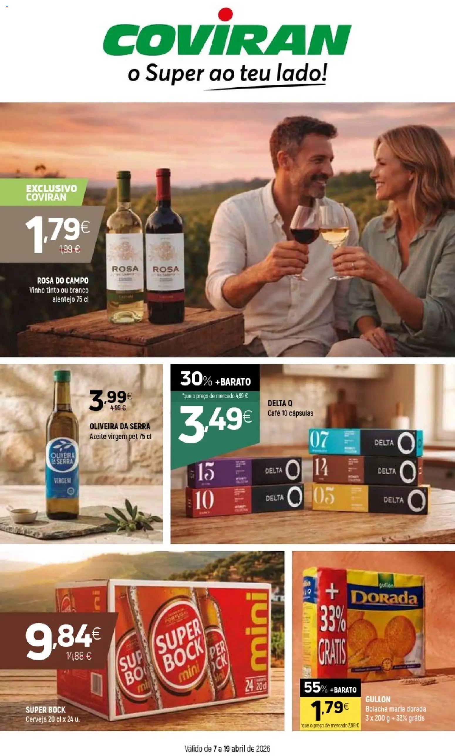 Coviran folheto │ válido de 07.04.2026 | Página: 1 | Produtos: Delta q, Super bock, Café, Vinho tinto