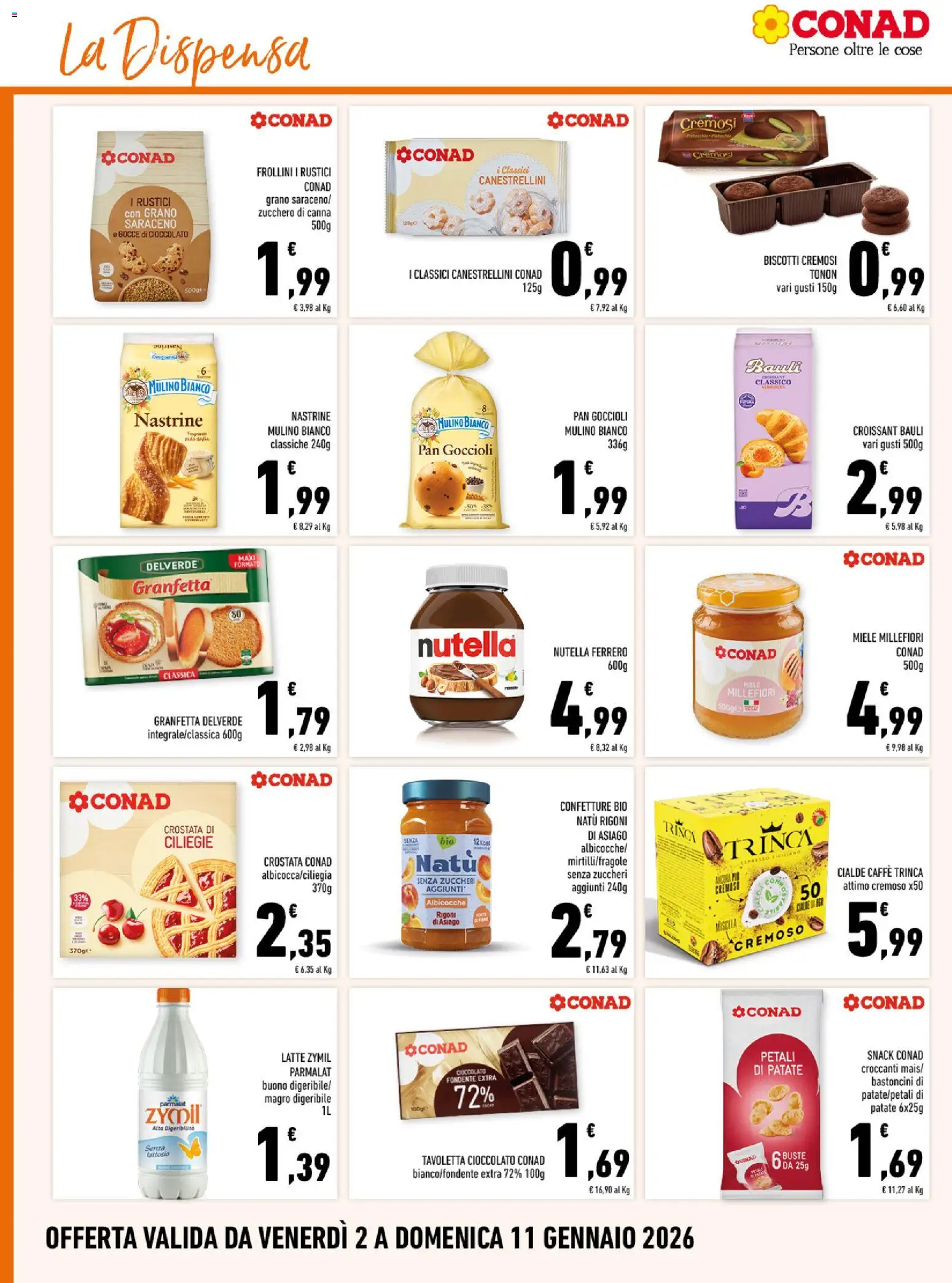 Volantino Conad del 02.01.2026 | Pagina: 10 | Prodotti: Biscotti, Latte, Nutella, Albicocche