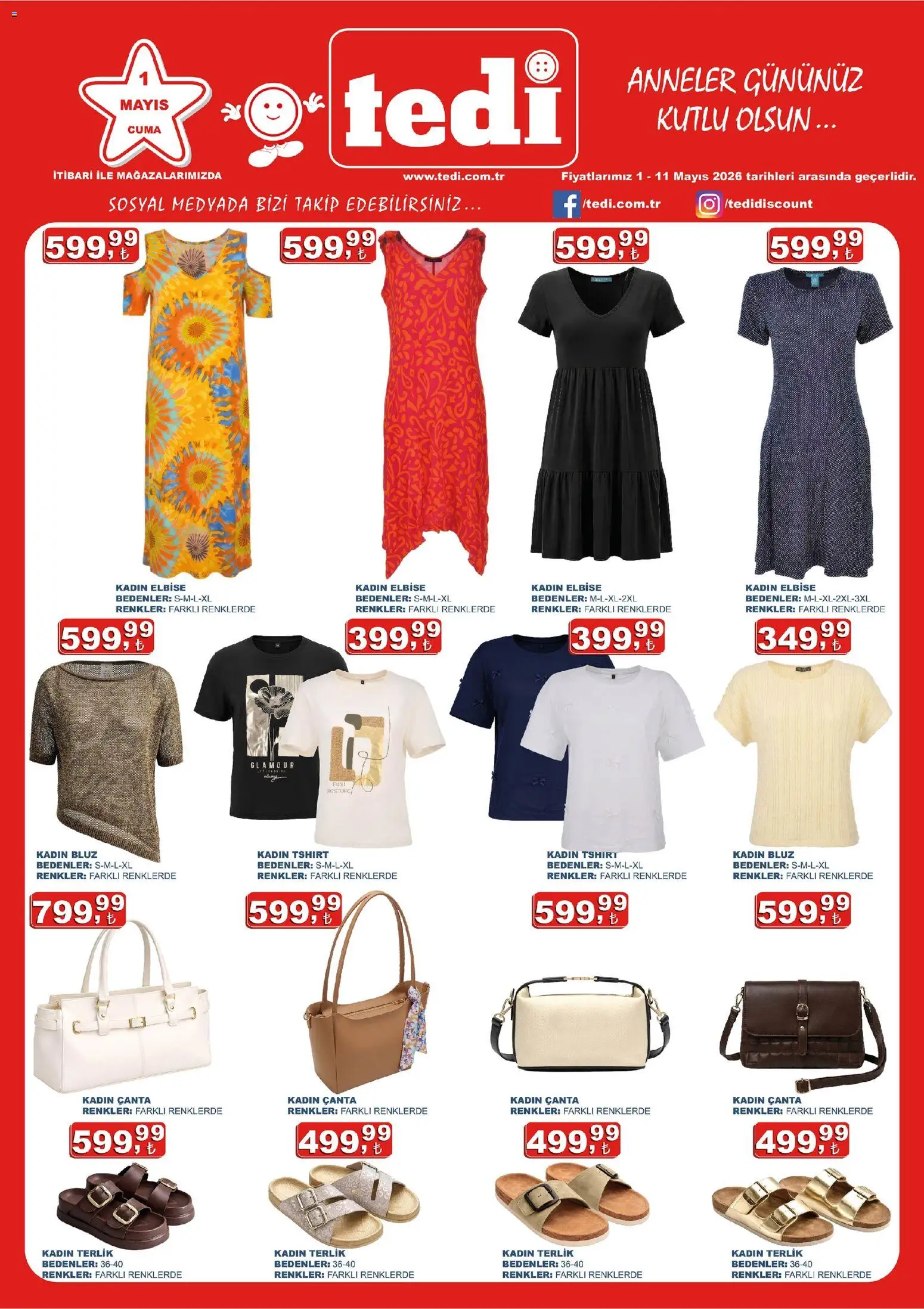 Tedi  Katalog - 01.05.2026 tarihinden itibaren geçerlidir | Sayfa: 1 | Ürünler: Bluz, Terlik, Çanta, Elbise