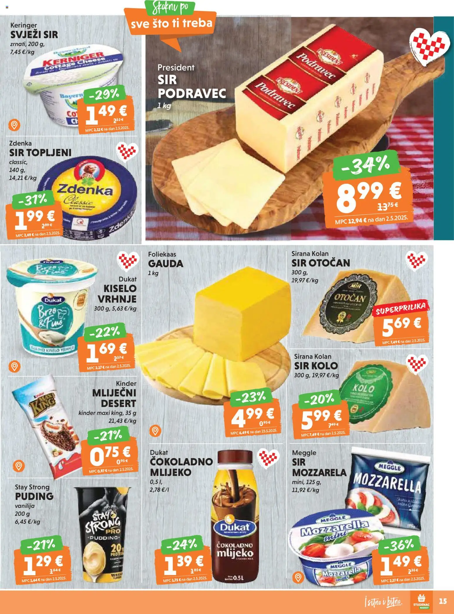 Studenac katalog | vrijedi od 19.11.2025 | Stranica: 15 | Proizvodi: Mozzarella, Mlijeko, Sir, Svježi sir