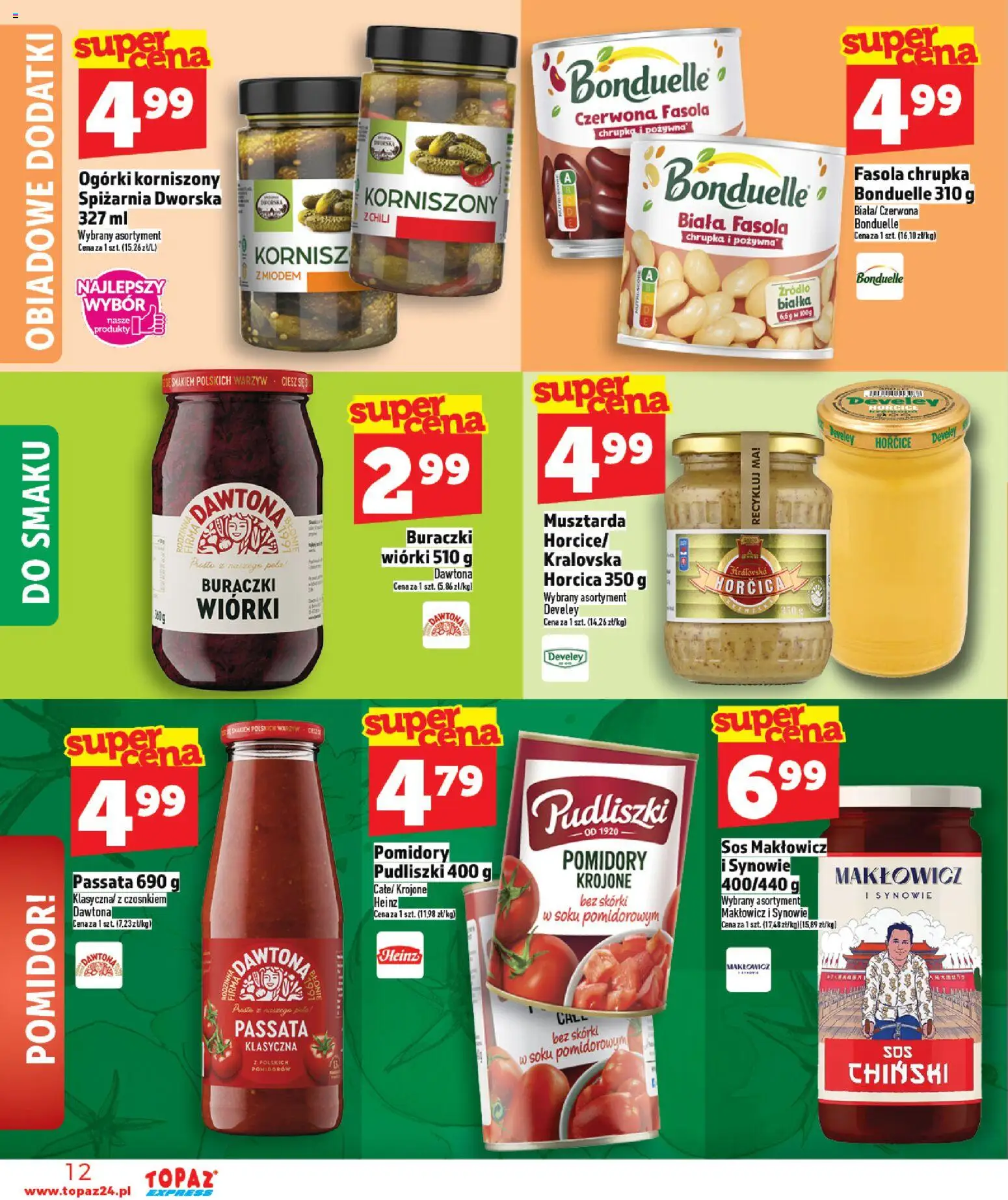 Topaz gazetka - Express od 09.04.2026 | Strona: 12 | Produkty: Musztarda, Pomidory, Ogórki, Sos