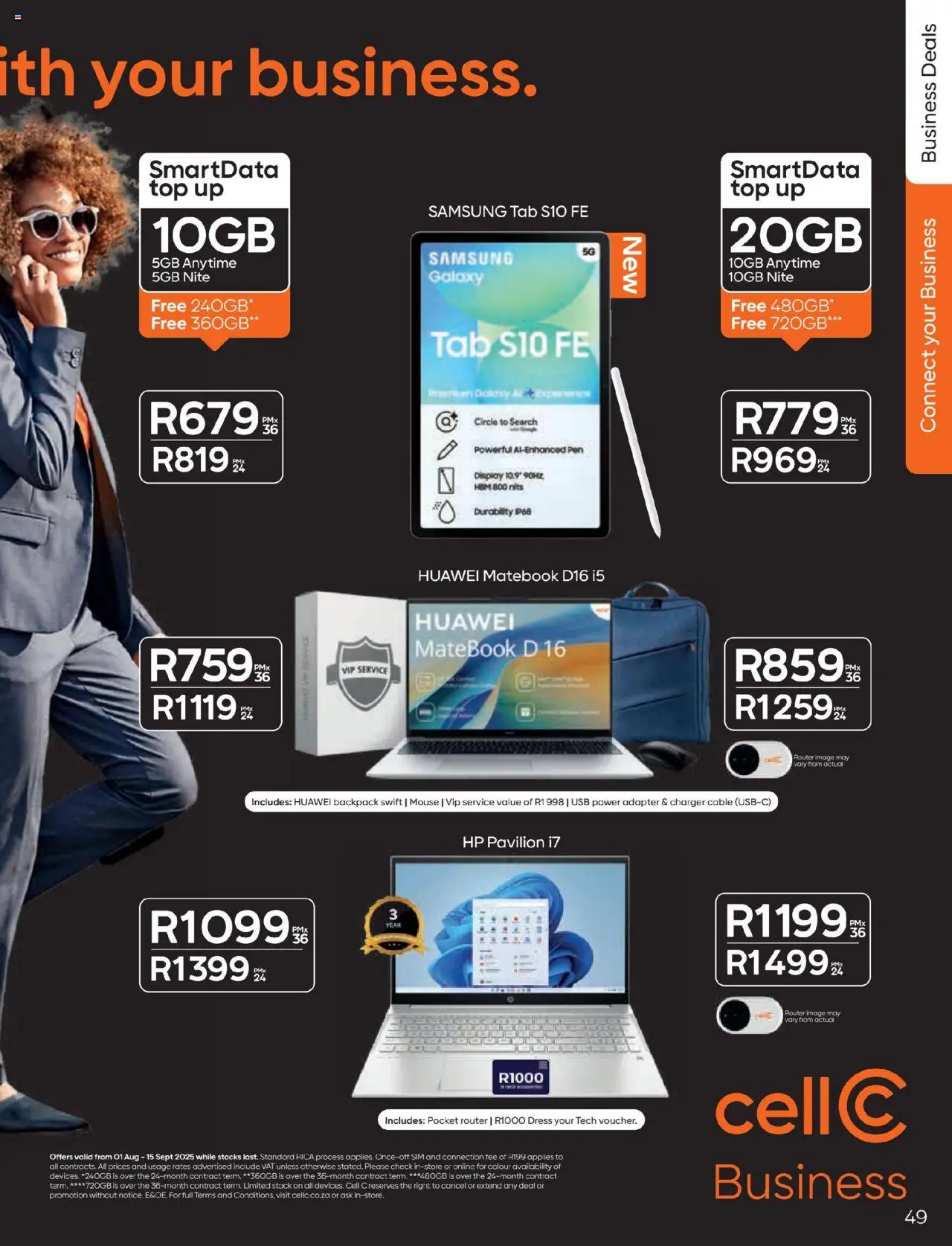 Cell C - Contract Deals │ valid from 01.08.2025 | Page: 49 | Products: Dress, Sim, Mouse, Stock