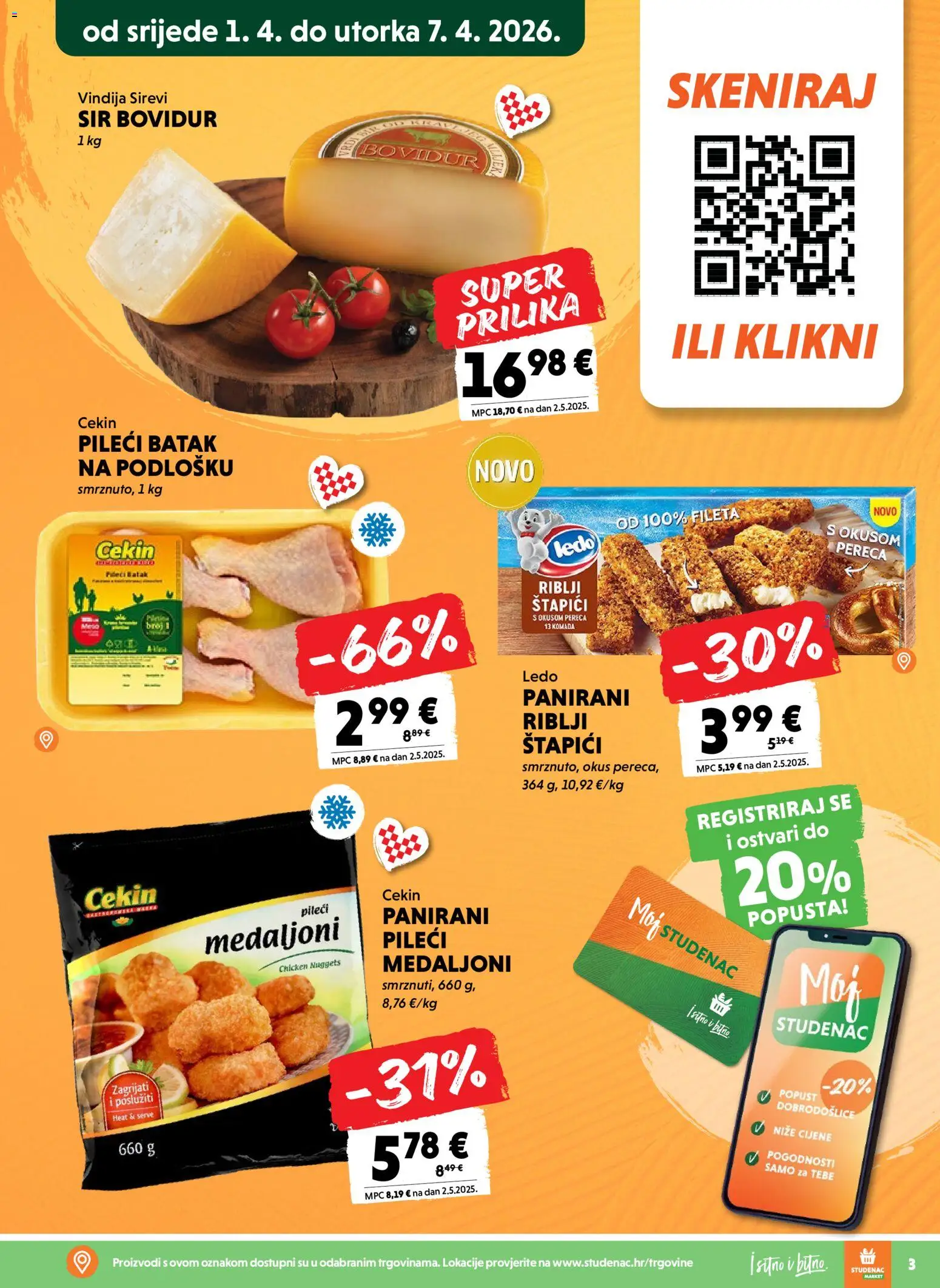 Studenac katalog | vrijedi od 01.04.2026 | Stranica: 3 | Proizvodi: Vindija, Sir, Ledo, Štapići