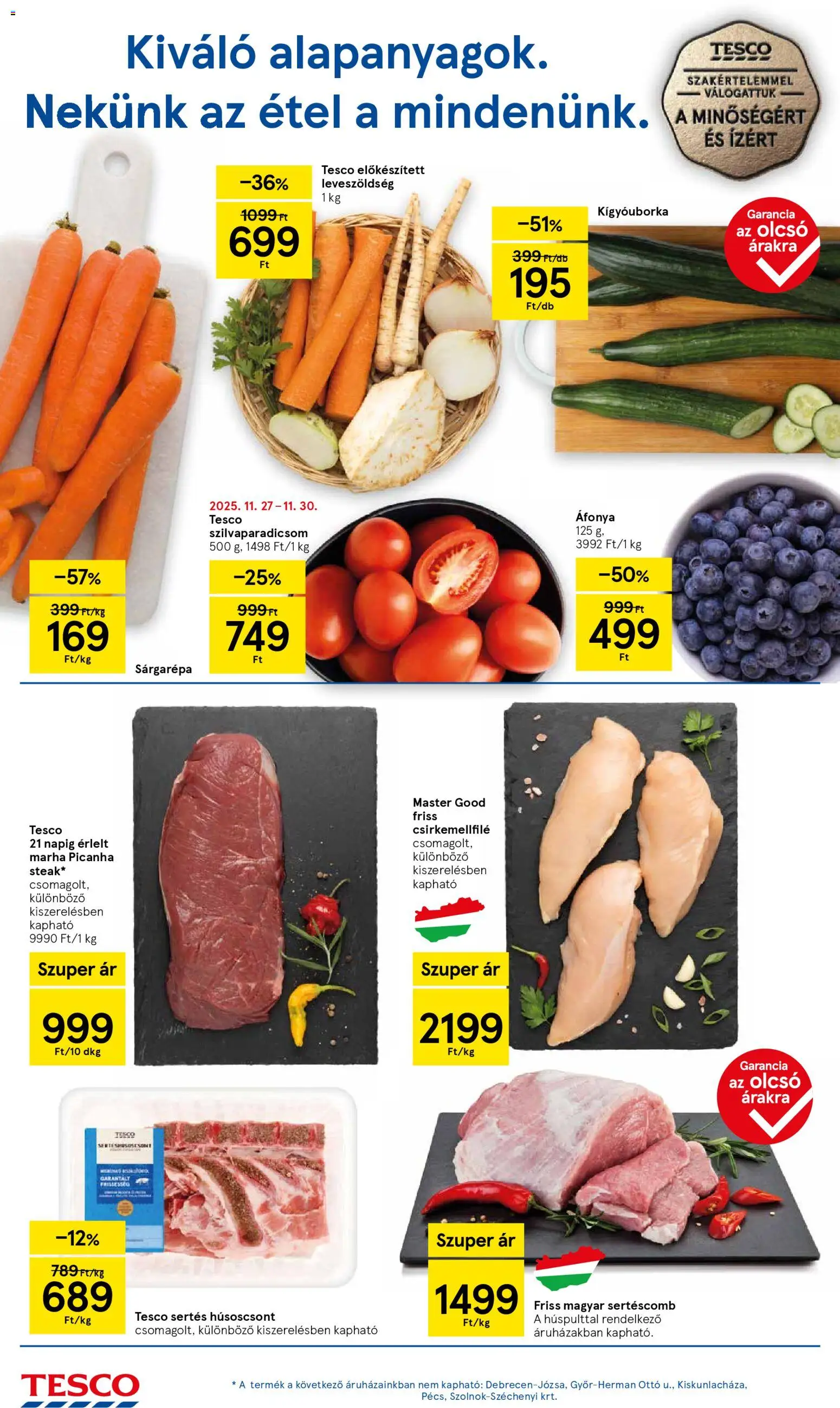 Tesco akciós ujság - amely érvényes a következő dátumtól: 27.11.2025 | Oldal: 2 | Termékek: Áfonya, Kígyóuborka, Sárgarépa, Sertéscomb