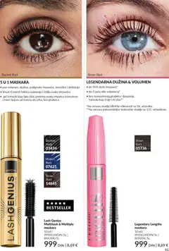 5 U 1 MASKARA, pun volumen, dužina, podignute trepavice, inenzitet i definicija, Smart Control četkica razdavaja i češlja svaku trepavicu, gel formula koja lako klizi, prekriva svaku trepvicu intenzivno crnom bojom od korena do vrha, bez grudvica - pregled AVON kataloga - važi od 29.12.2025 | Strana: 43