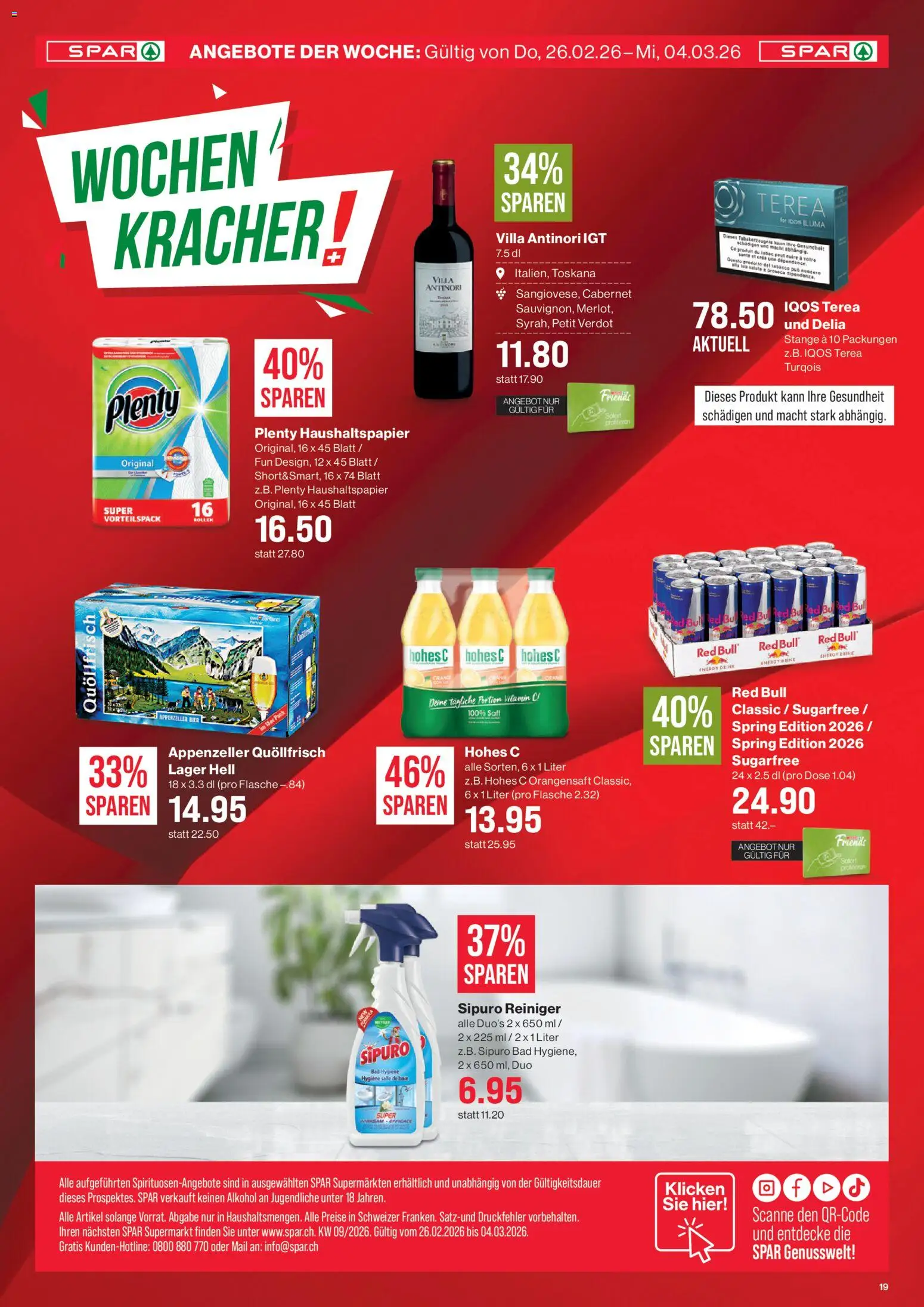 SPAR Aktionen – gültig ab 26.02.2026 | Seite: 19 | Produkte: Red bull, Bad, Orangensaft, Top