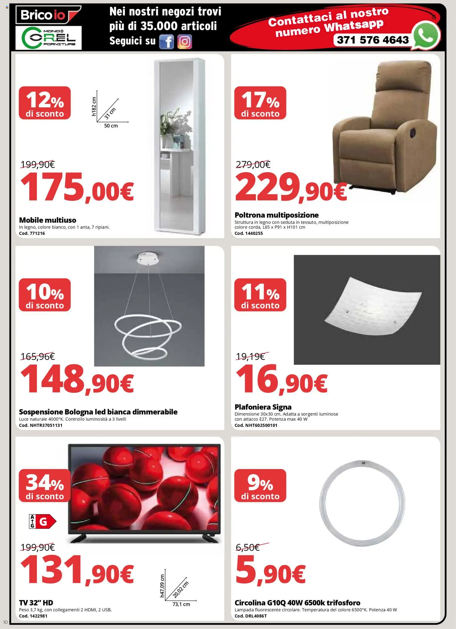 Volantino Brico io del 13.11.2025 | Pagina: 10 | Prodotti: Mobile, TV, Poltrona, Lampada
