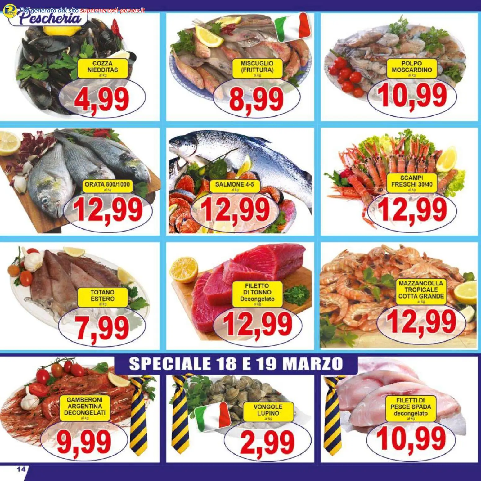 Volantino Pewex del 17.03.2026 | Pagina: 14 | Prodotti: Tonno, Gamberoni, Totano, Pesce spada
