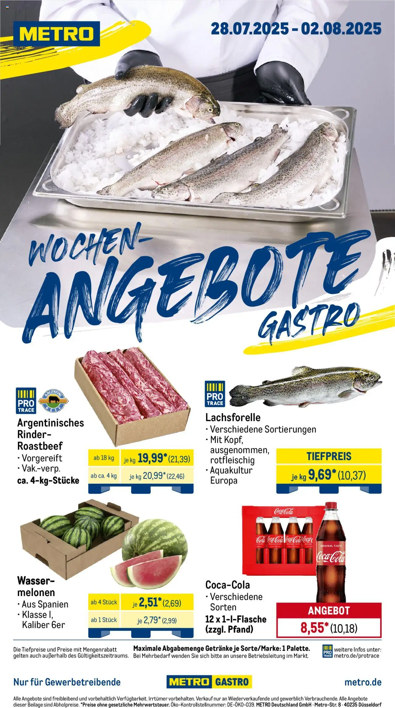 Metro Wochen-Angebote Gastro - gültig ab dem 28.07.2025 | Seite: 1 | Produkte: Coca cola, Cola, Roastbeef, Wasser