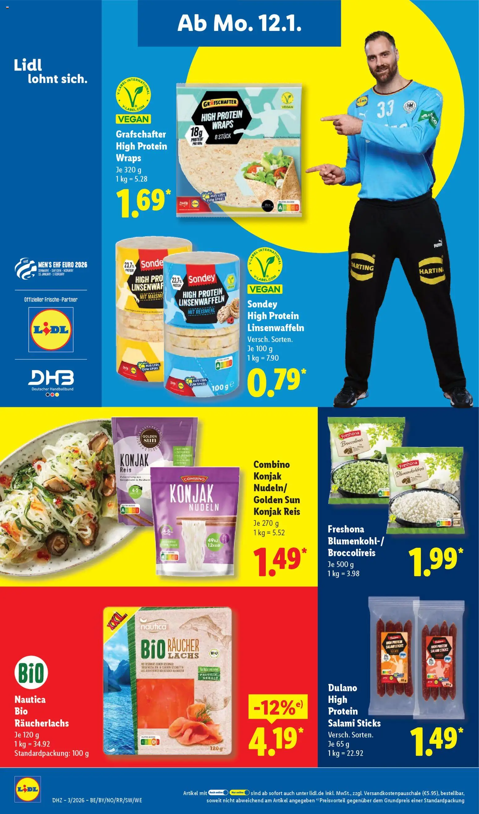 Lidl Prospekt Nagold – gültig ab 12.01.2026 | Seite: 16 | Produkte: Lachs, Räucherlachs, Salami, Nudeln