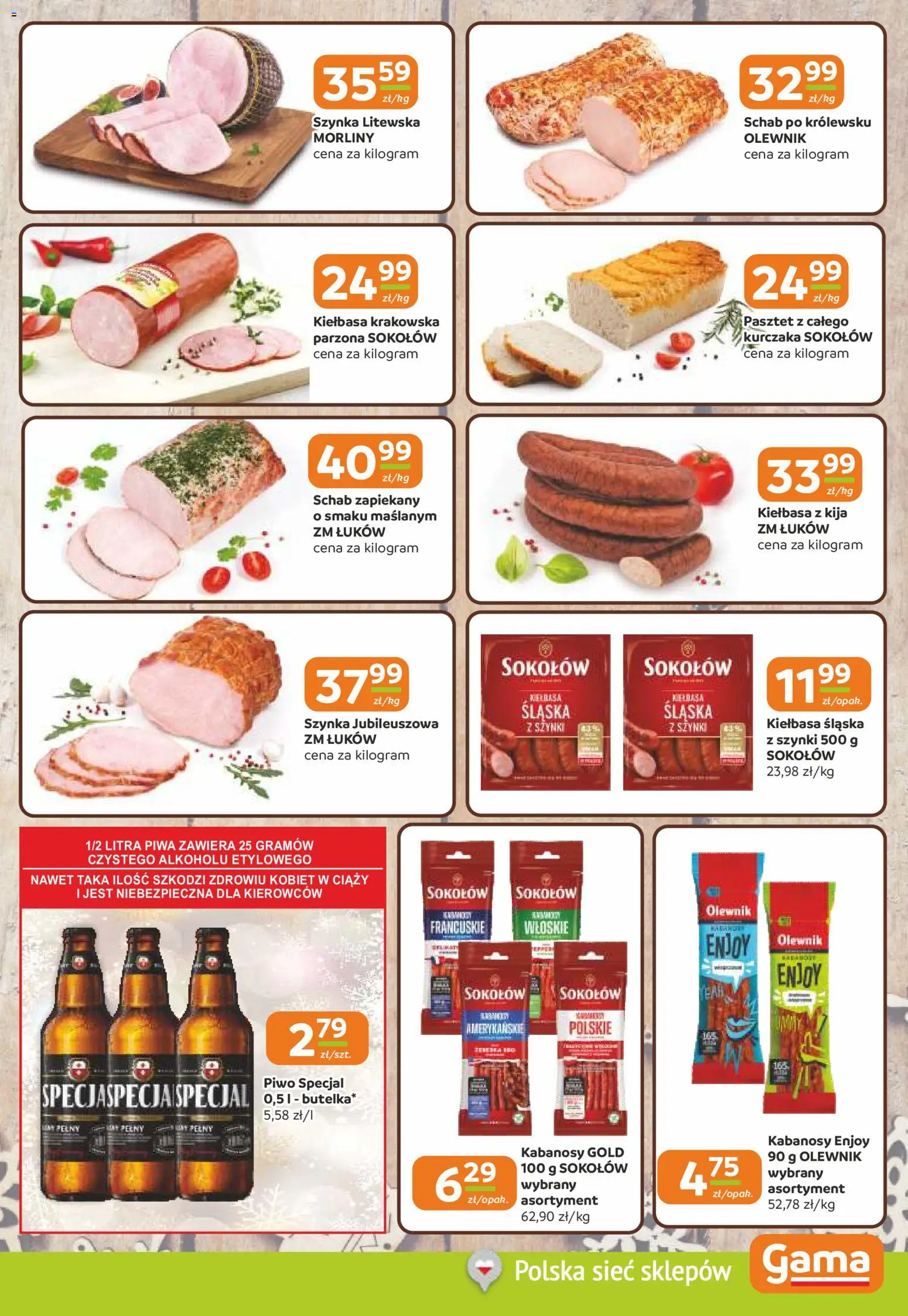 Gama Gazetka od 18.12.2025 | Strona: 3 | Produkty: Kiełbasa, Kabanosy, Szynka, Kiełbasa śląska