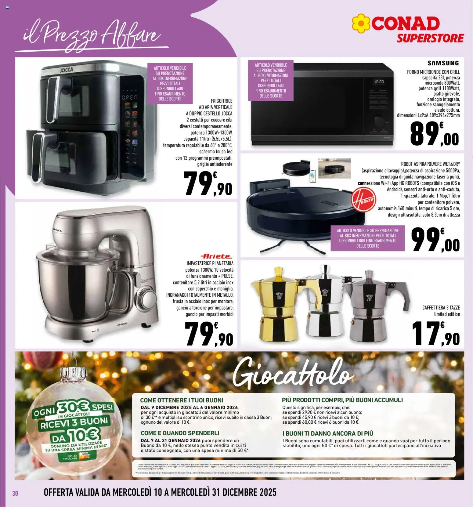Volantino Conad del 10.12.2025 | Pagina: 30 | Prodotti: Microonde, Orologio, Griglia, Aspirapolvere