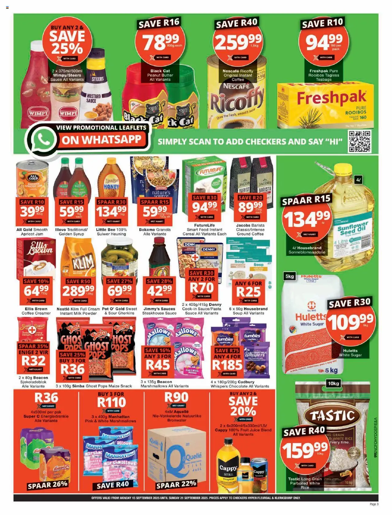 New Checkers catalogue – valid from 15.09.2025 | Page: 3 | Products: Jam, Cream, Peanut butter, Raisins