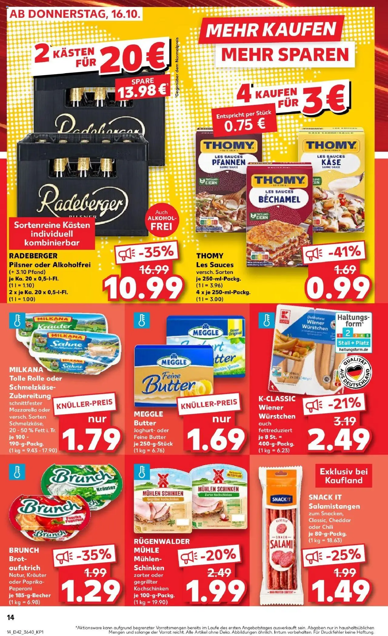 Kaufland prospekt Chemnitz	 – gültig ab 19.10.2025 | Seite: 14 | Produkte: Wiener wurstchen, Thomy les sauces, Milkana, Brot