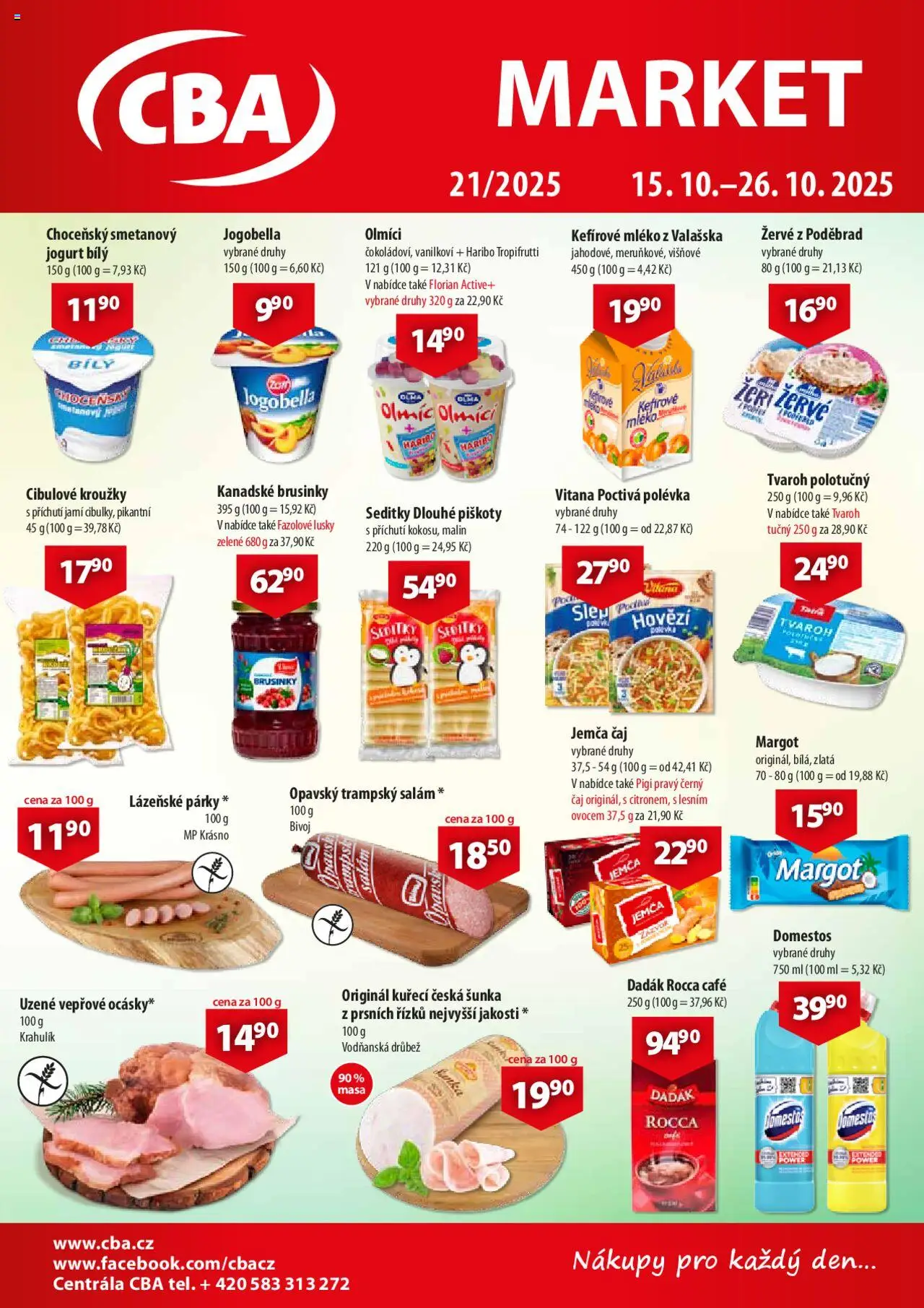 CBA leták - Market od 15.10.2025 | Strana: 1 | Produkty: Fazolové lusky, Jogurt, Brusinky, Domestos