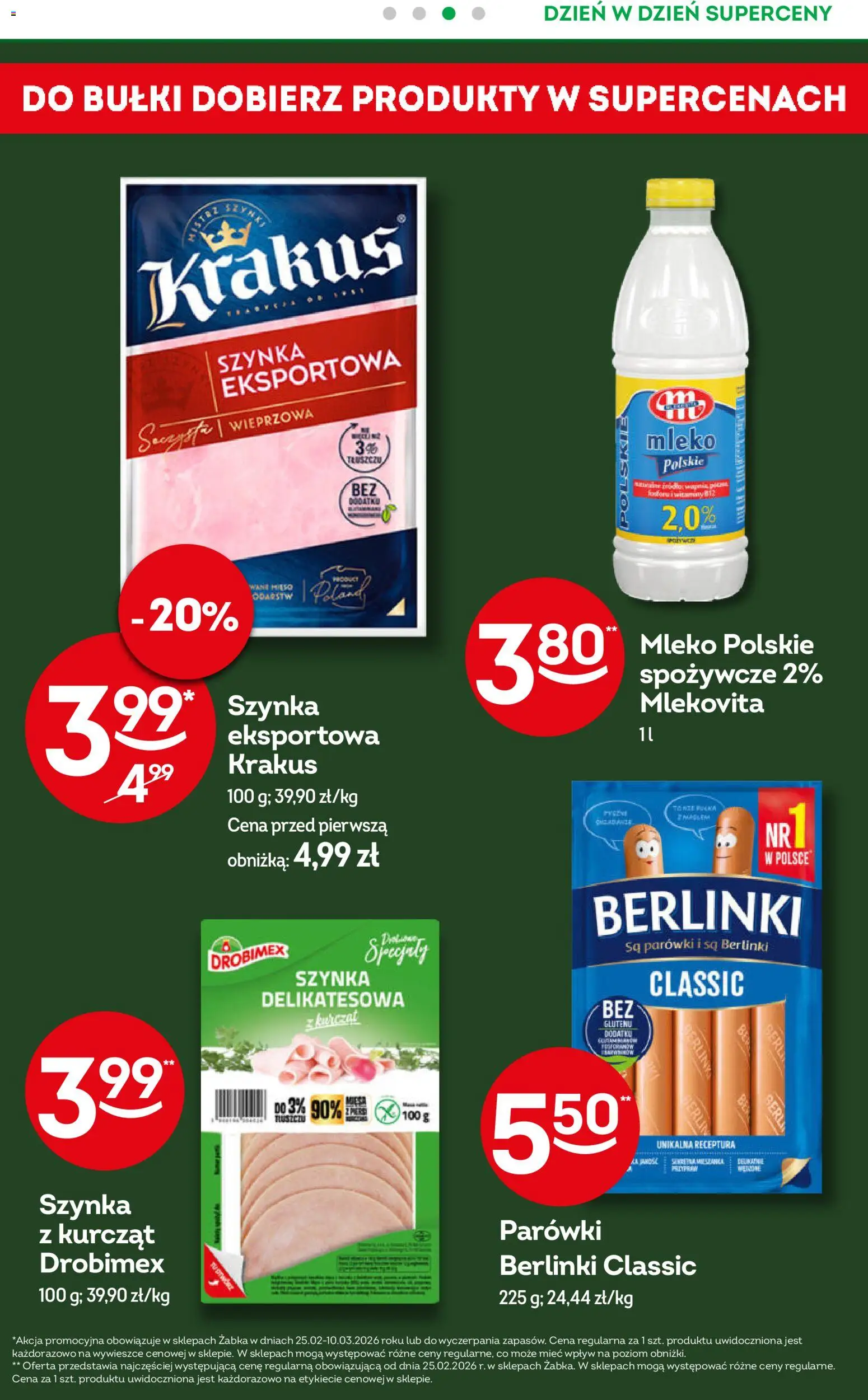 Żabka Gazetka - Codzienne produkty od 25.02.2026 | Strona: 8 | Produkty: Parówki, Szynka, Mleko