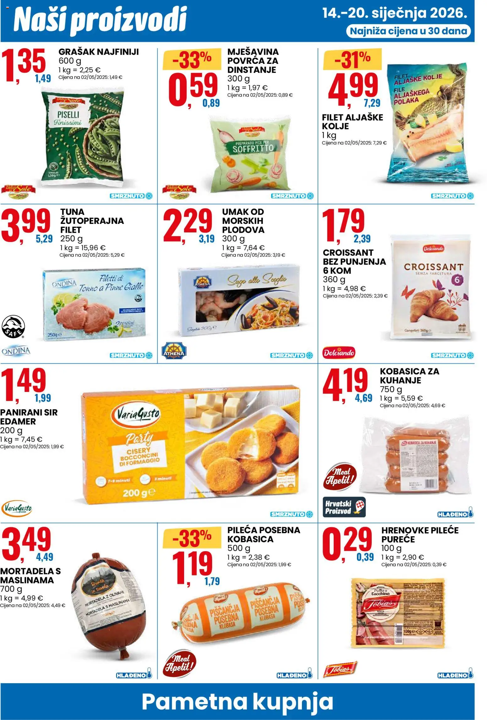 Eurospin katalog | vrijedi od 14.01.2026 | Stranica: 2 | Proizvodi: Hrenovke, Umak, Kobasica, Grašak