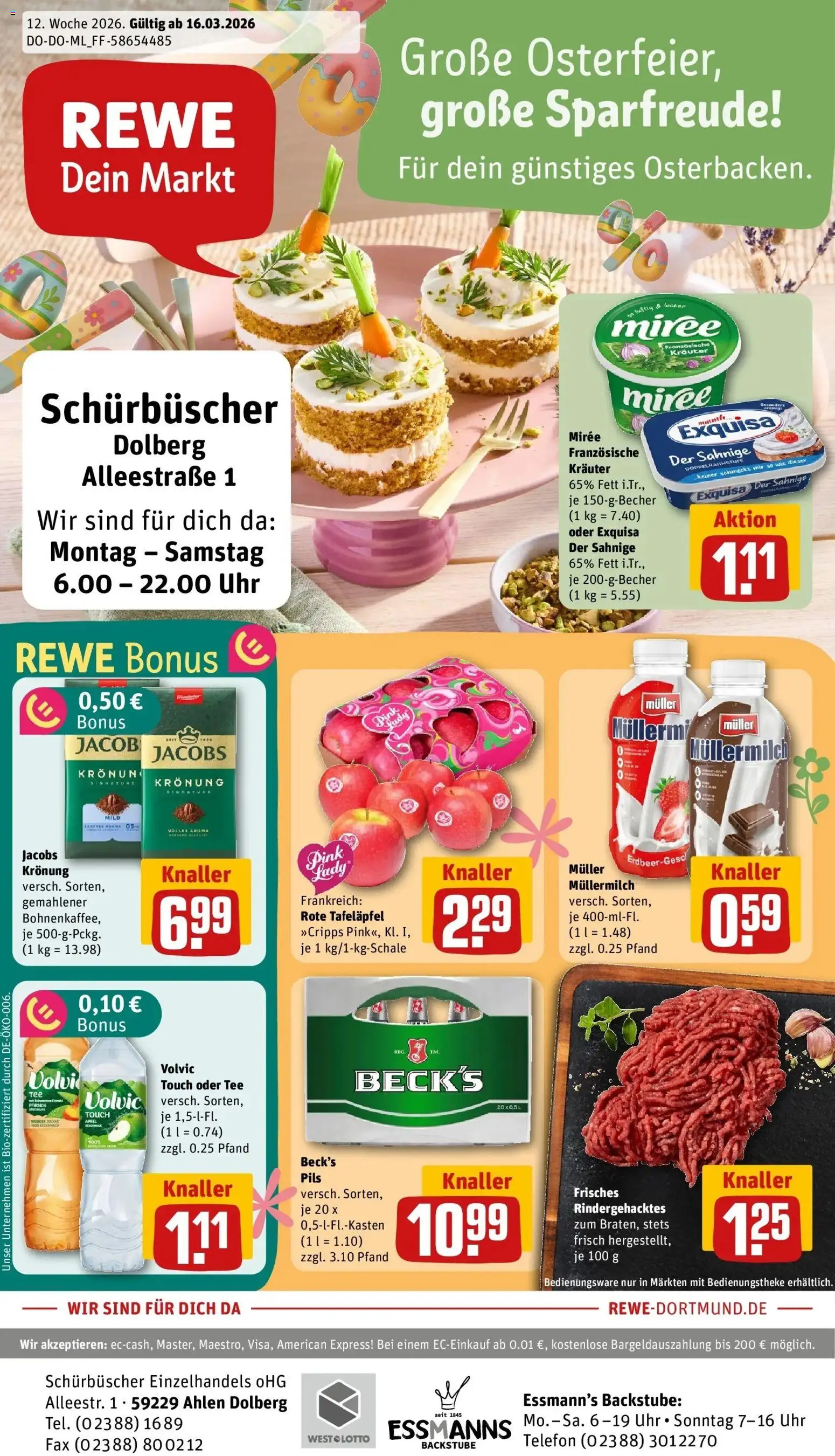 Rewe Prospekt Ahlen	 – gültig ab 15.03.2026 | Seite: 1 | Produkte: Volvic touch, Volvic, Muller mullermilch, Telefon