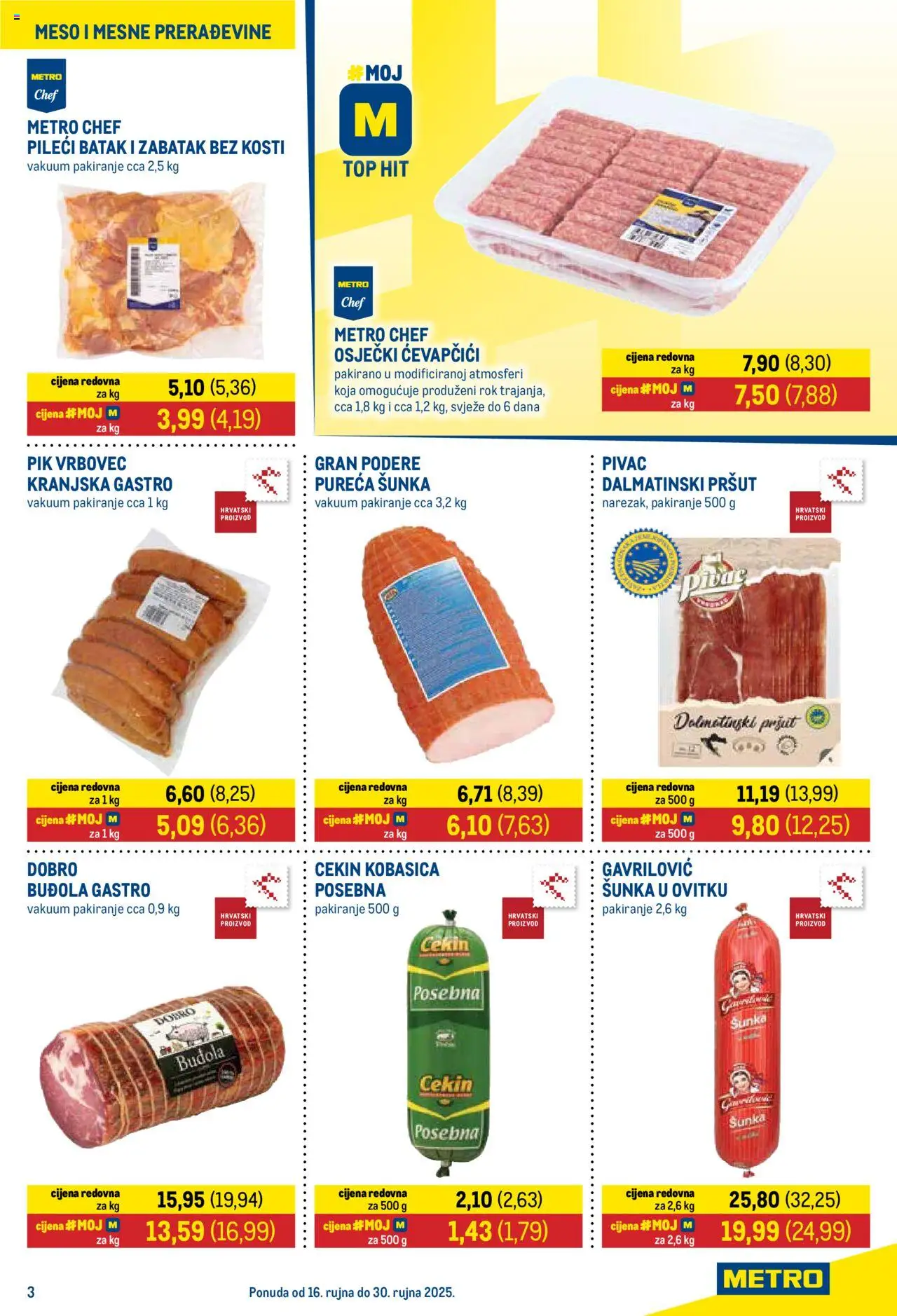 Metro katalog | vrijedi od 16.09.2025 | Stranica: 3 | Proizvodi: Meso, Šunka, Buđola, Pik Vrbovec