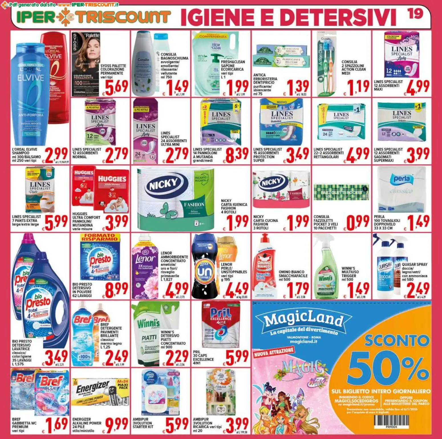 Volantino Ipertriscount del 27.12.2025 | Pagina: 19 | Prodotti: Pile, Shampoo, Dentifricio, Ammorbidente