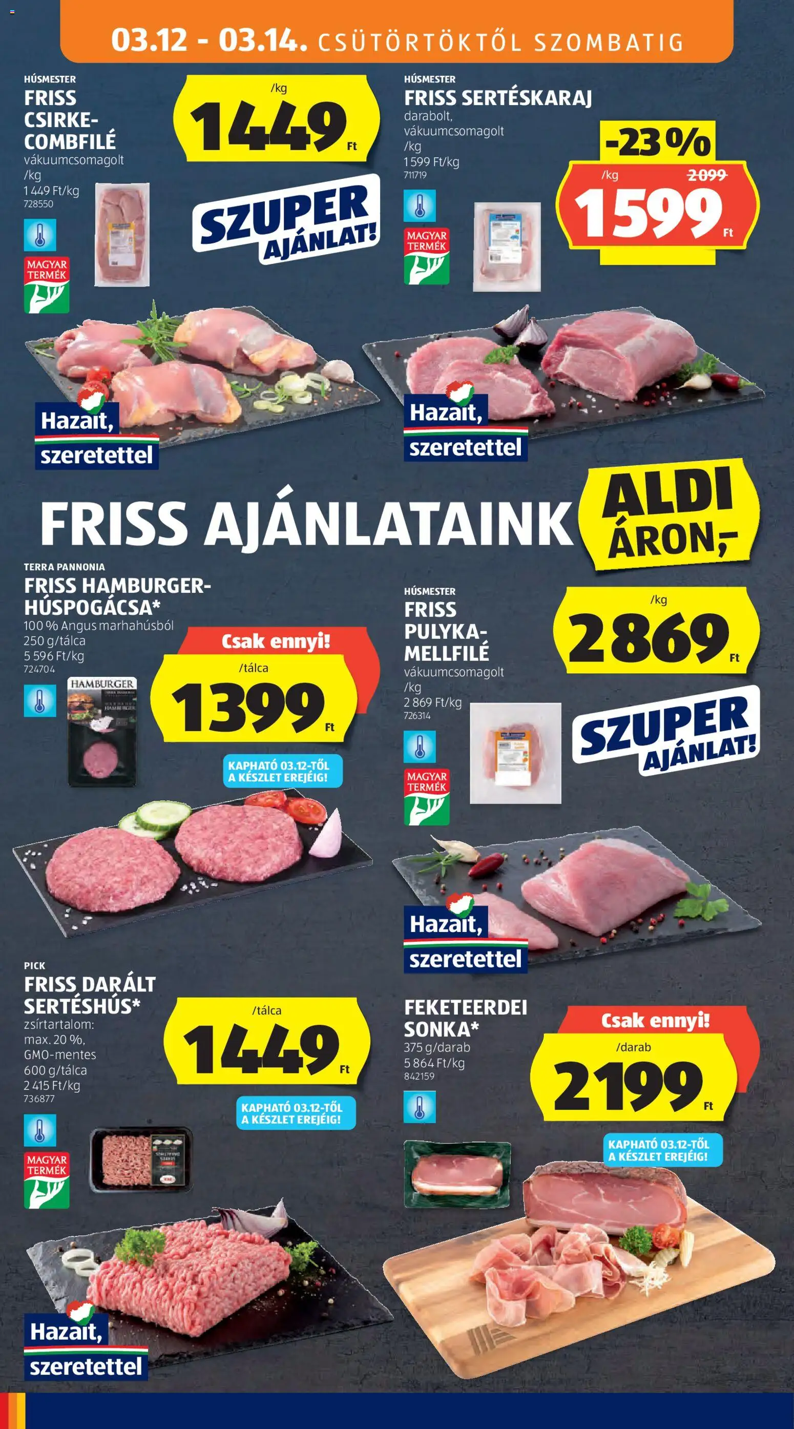 Aldi akciós ujság - amely érvényes a következő dátumtól: 12.03.2026 | Oldal: 26 | Termékek: Hamburger, Sertéskaraj, Pick